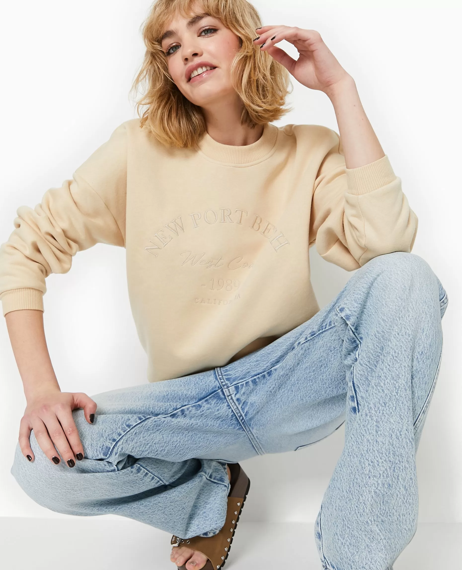 Clearance Pimkie Sweat Avec Broderie - beige