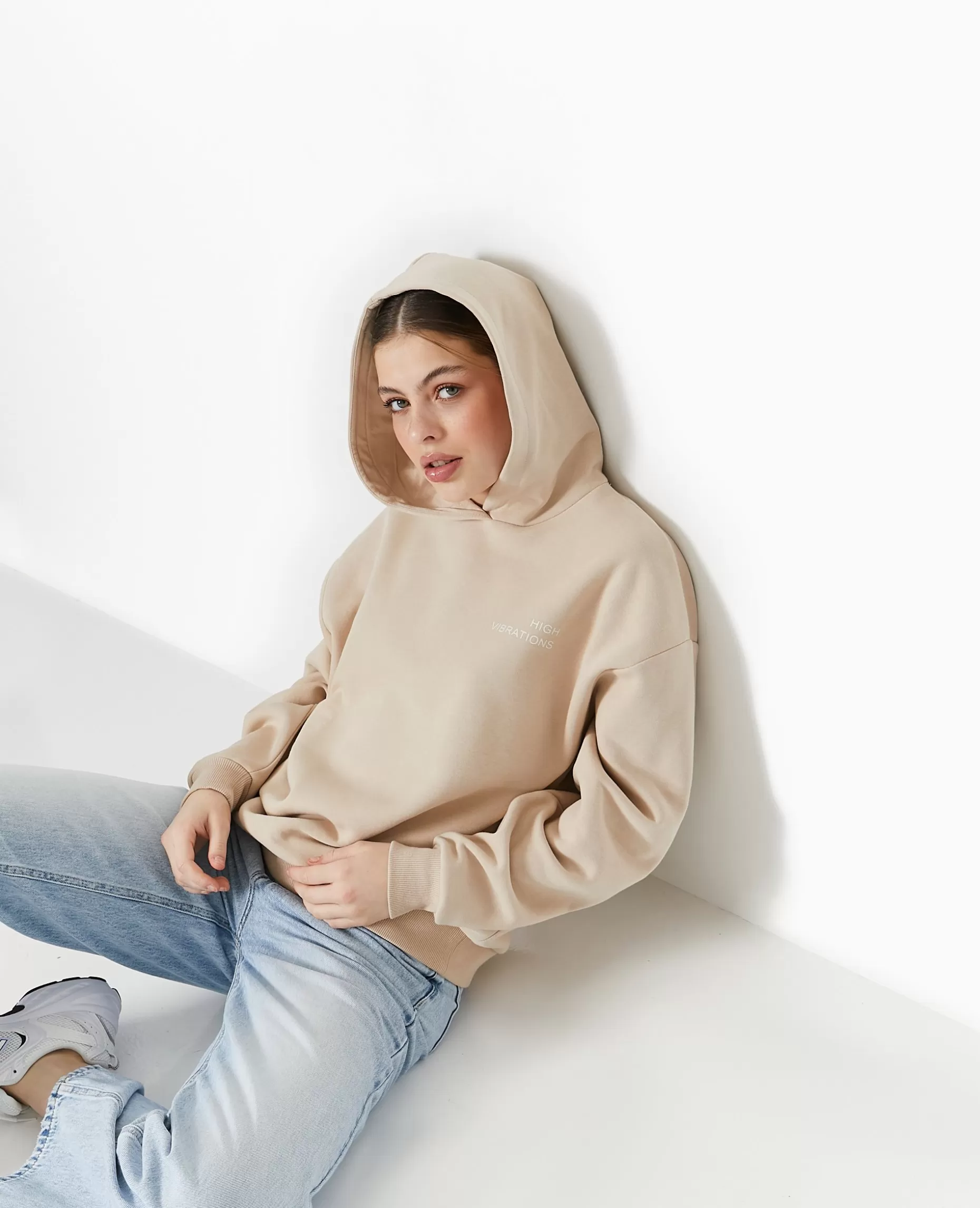 New Pimkie Sweat Capuche Avec Print Devant Et Dos - beige