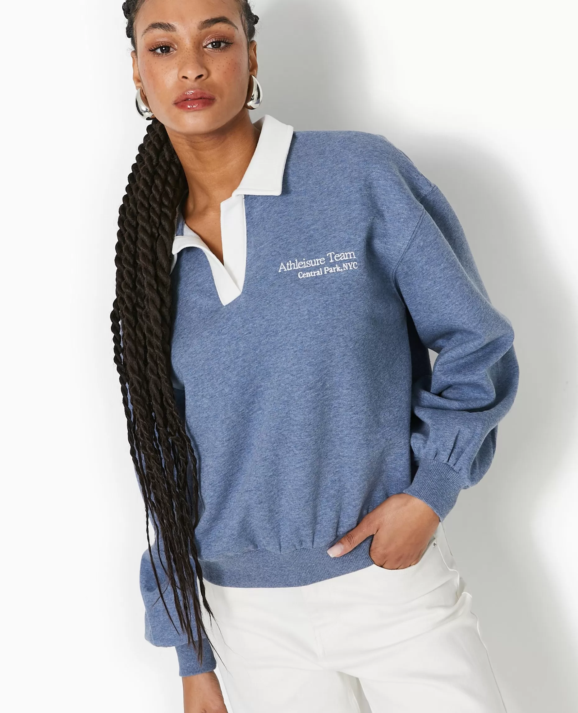 Outlet Pimkie Sweat Col Polo Avec Broderie - bleu foncé