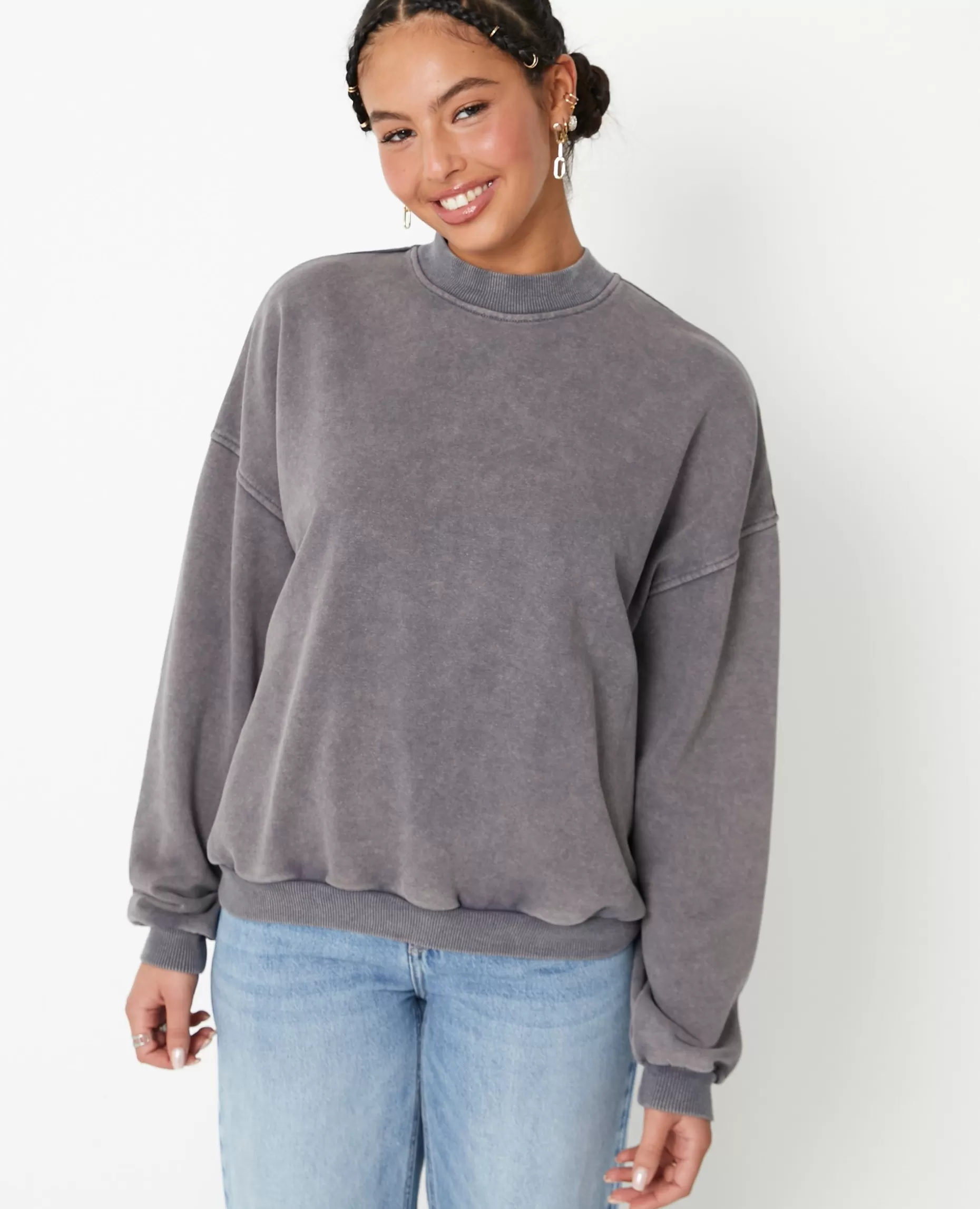 Best Pimkie Sweat Col Rond Avec Effet Délavé - gris foncé