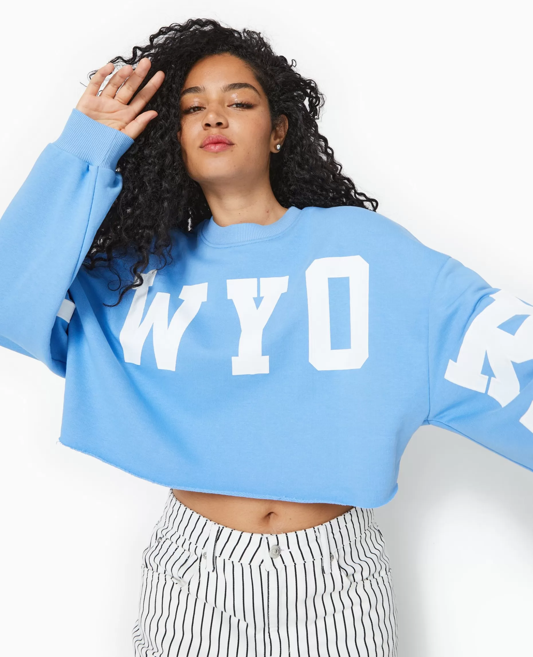 Clearance Pimkie Sweat Cropped Base Coupée Avec NEW YORK - bleu