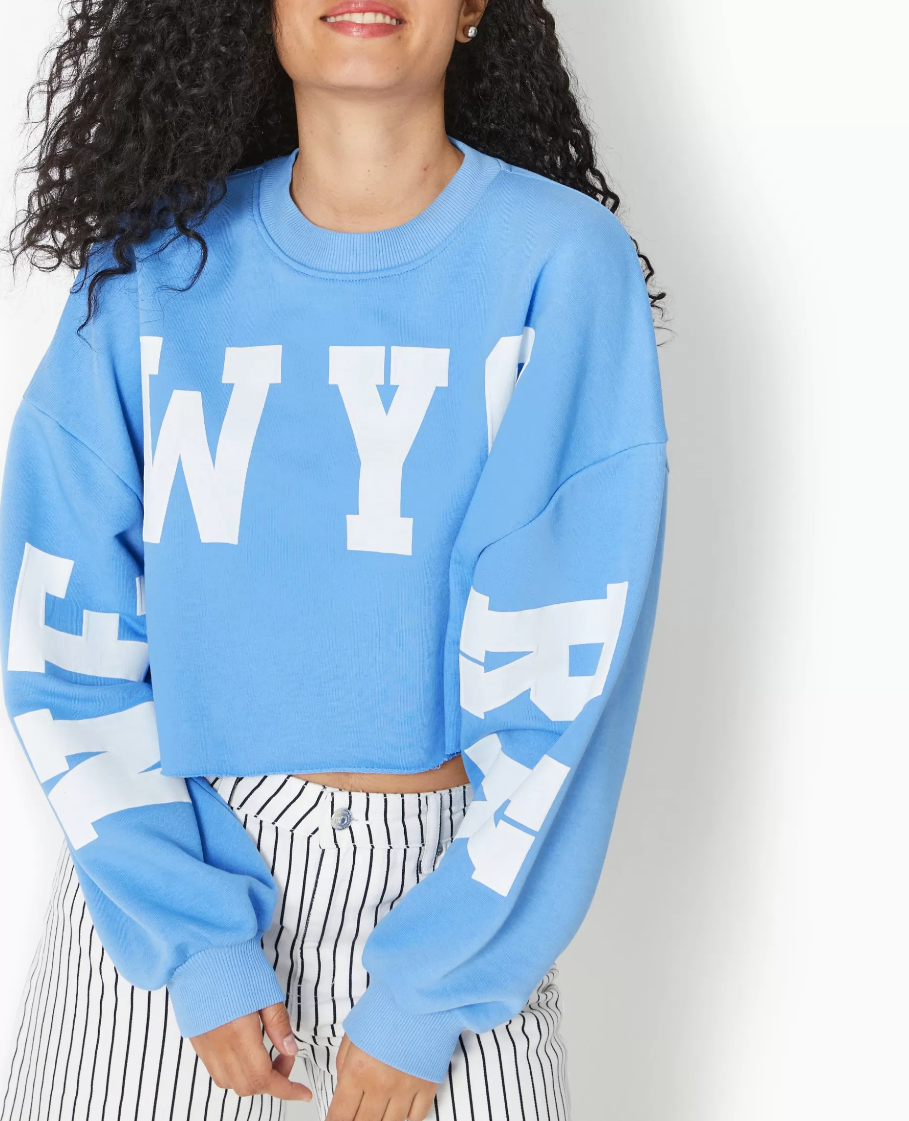 Clearance Pimkie Sweat Cropped Base Coupée Avec NEW YORK - bleu