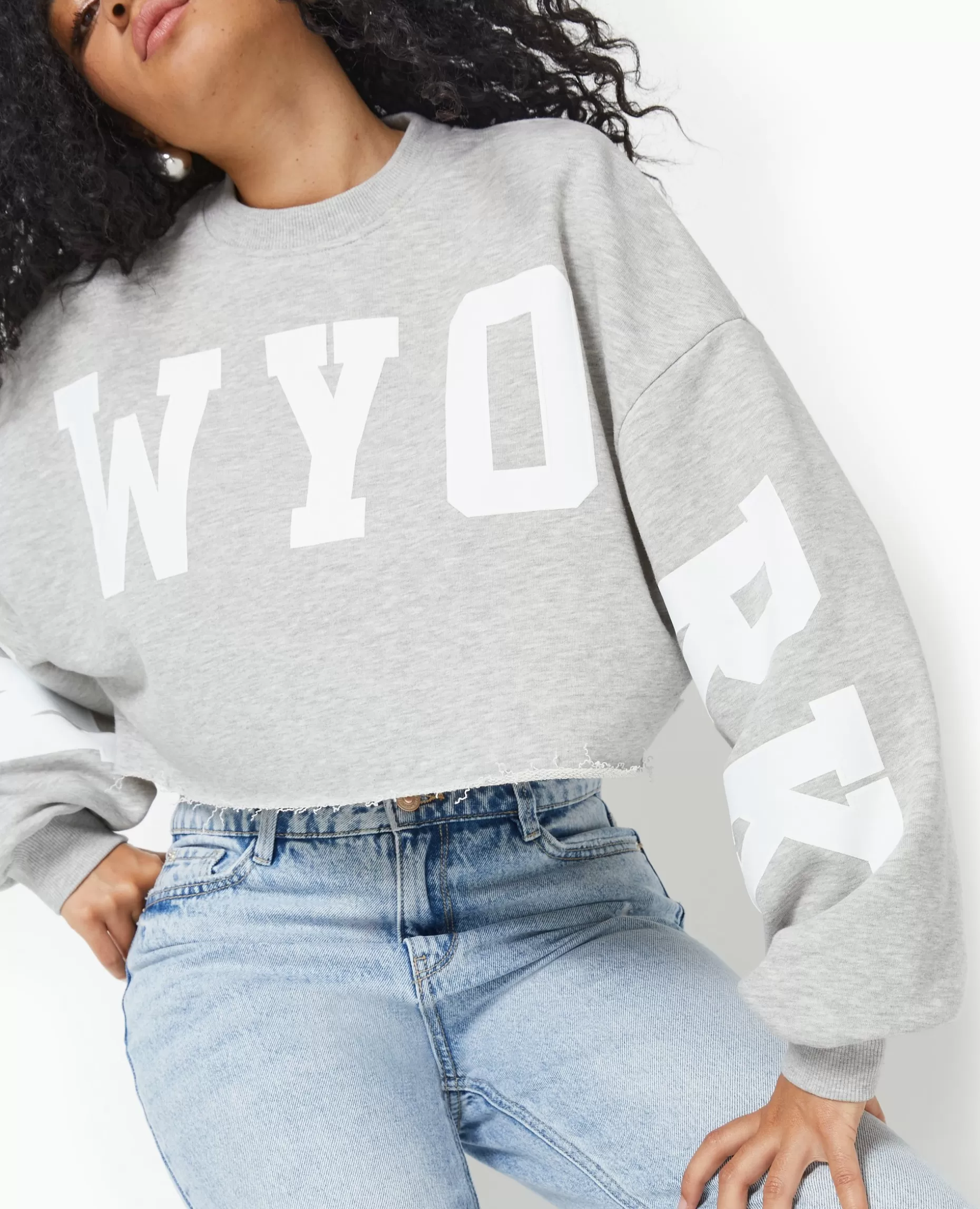 Cheap Pimkie Sweat Cropped Base Coupée Avec NEW YORK - gris chiné