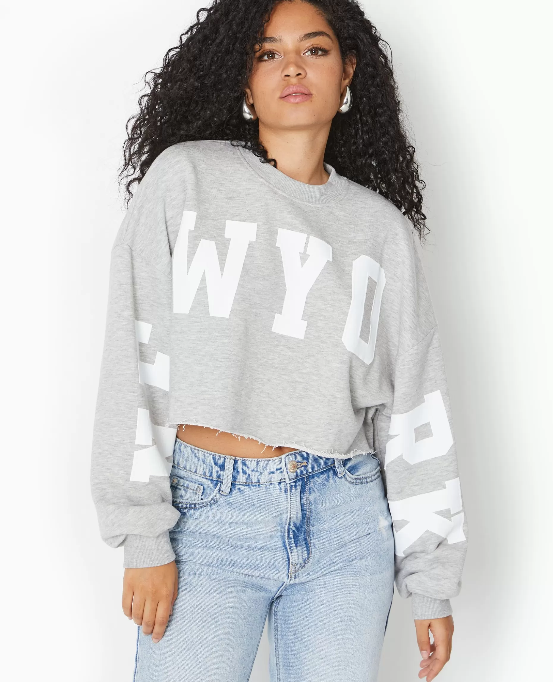 Cheap Pimkie Sweat Cropped Base Coupée Avec NEW YORK - gris chiné