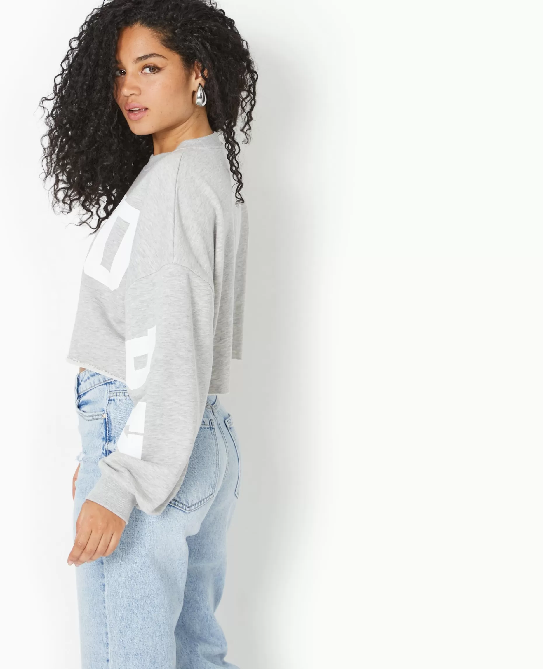 Cheap Pimkie Sweat Cropped Base Coupée Avec NEW YORK - gris chiné