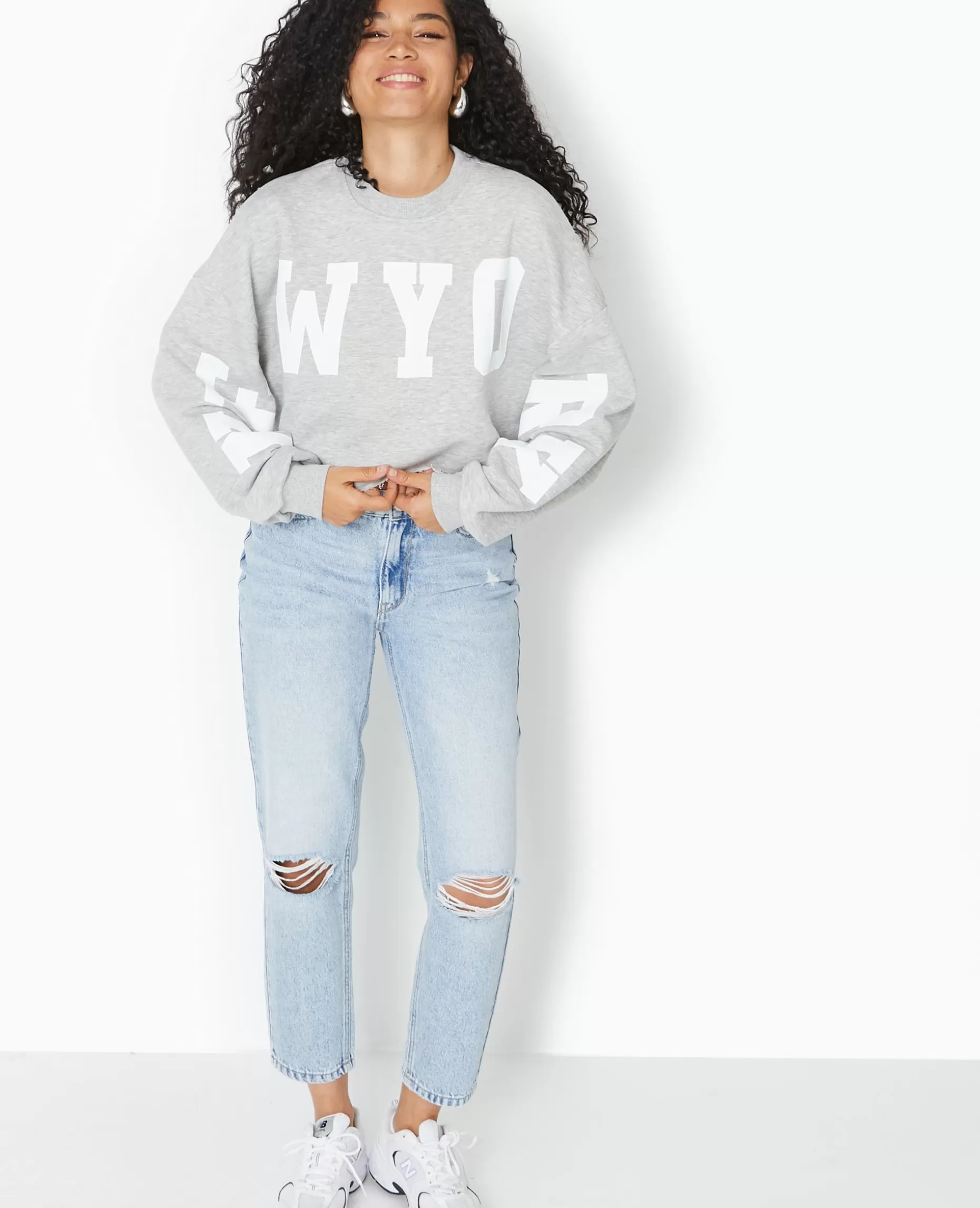 Cheap Pimkie Sweat Cropped Base Coupée Avec NEW YORK - gris chiné
