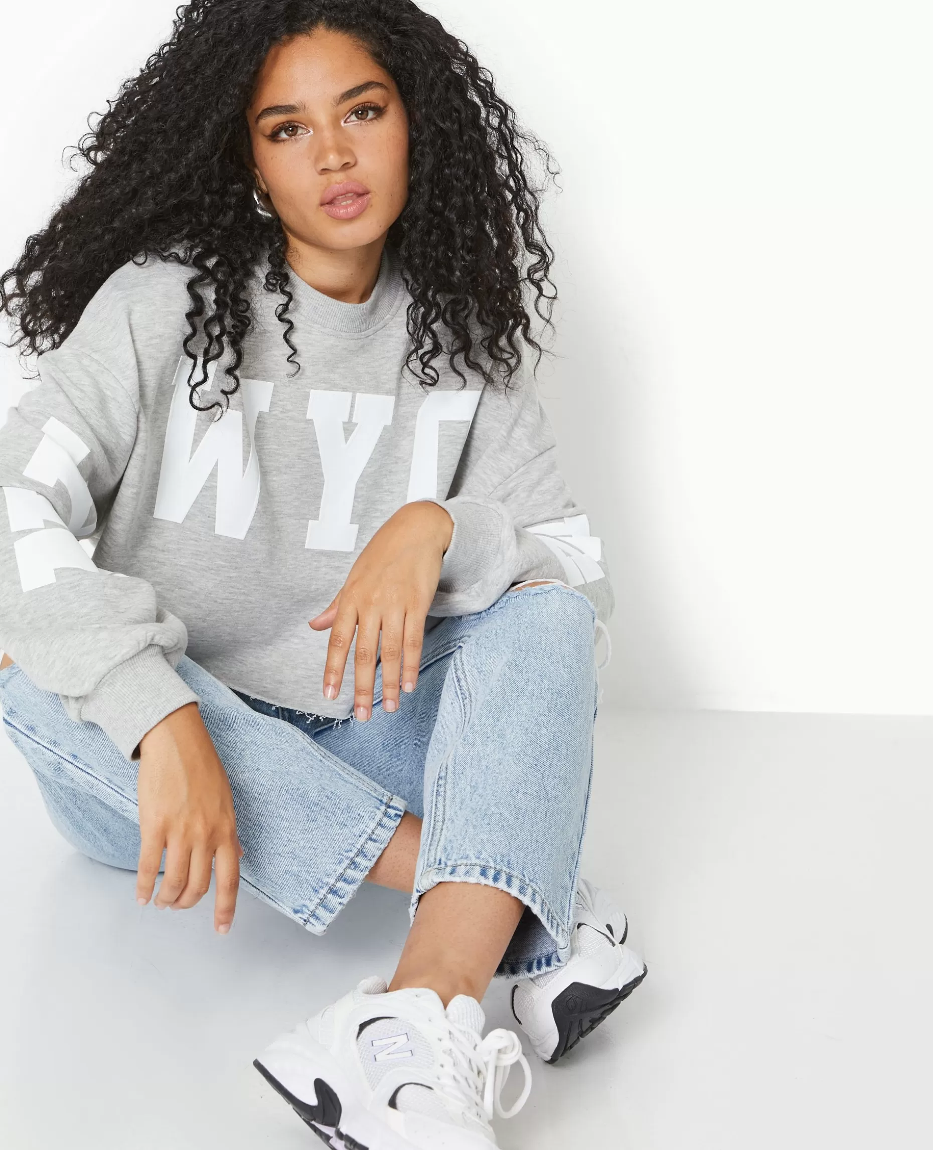 Cheap Pimkie Sweat Cropped Base Coupée Avec NEW YORK - gris chiné