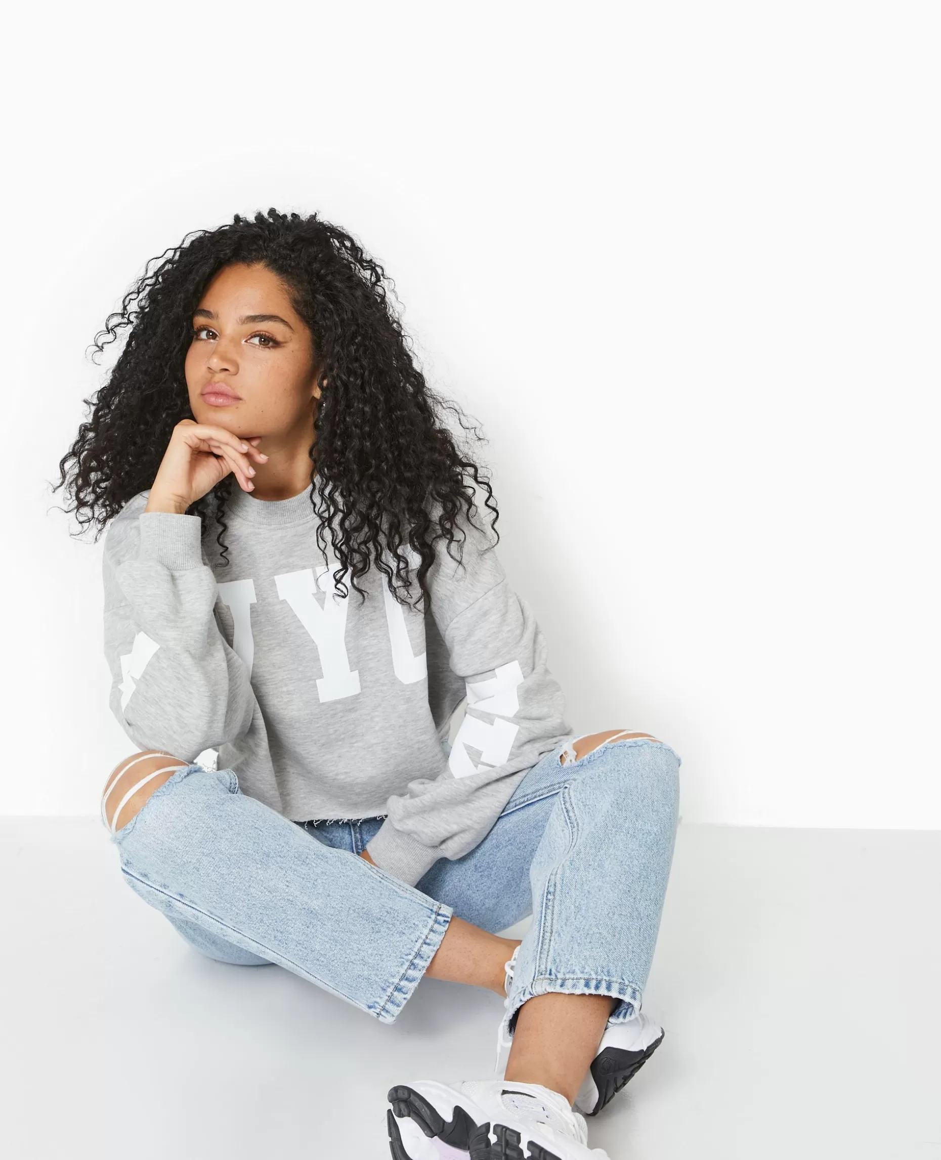 Cheap Pimkie Sweat Cropped Base Coupée Avec NEW YORK - gris chiné
