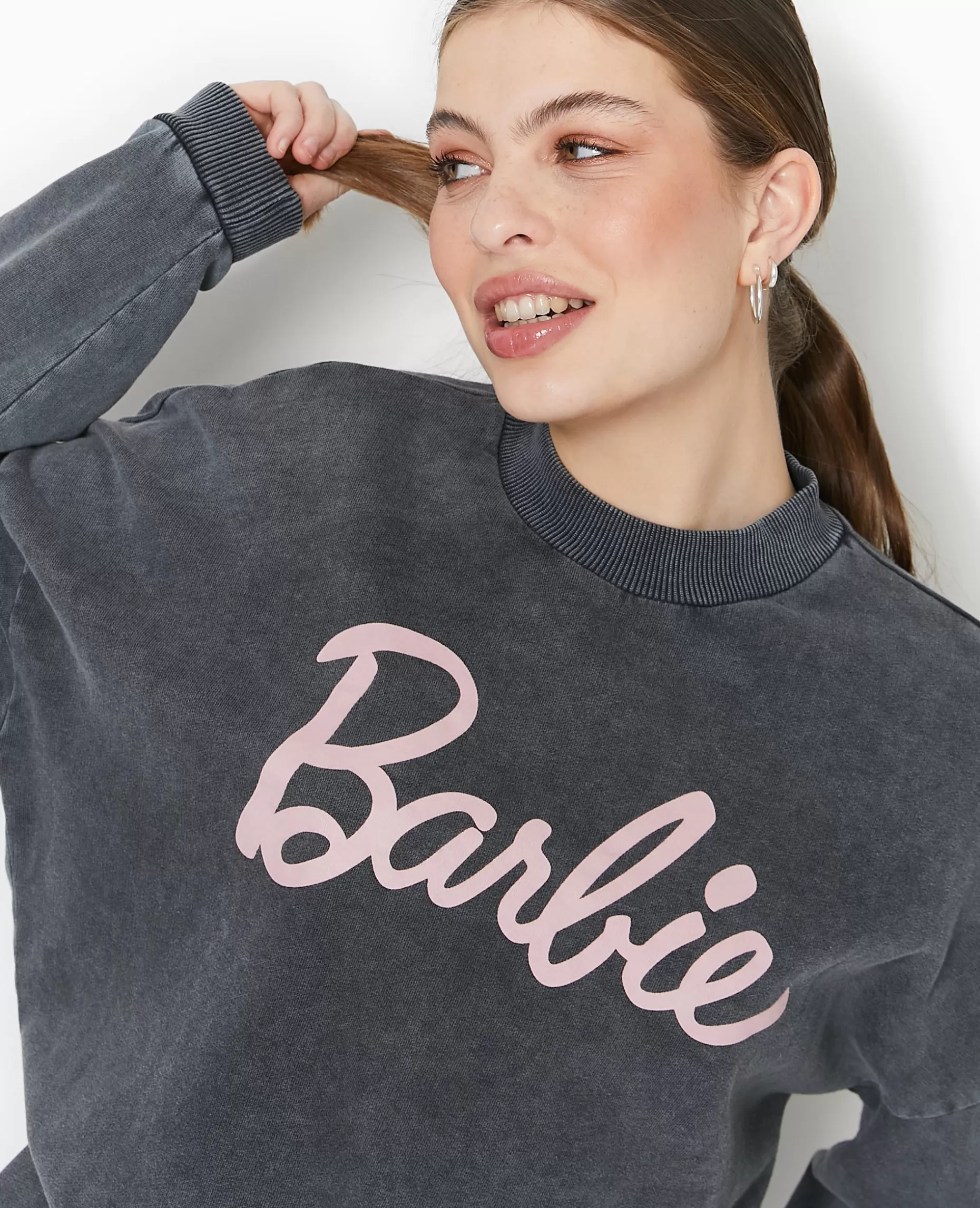 Fashion Pimkie Sweat Effet Délavé Acid Wash BARBIE - gris foncé