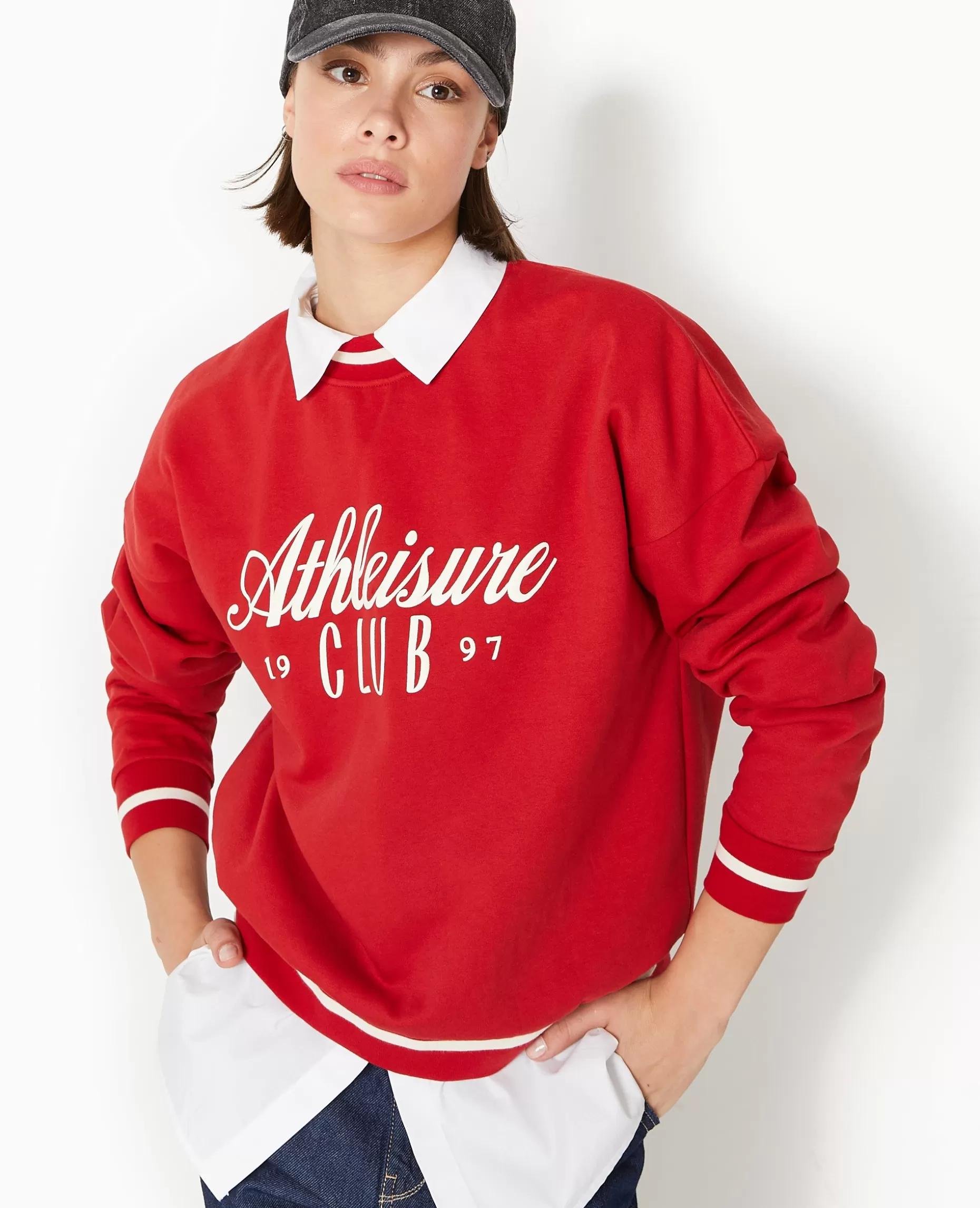 Sale Pimkie Sweat En Molleton Avec Flocage - rouge