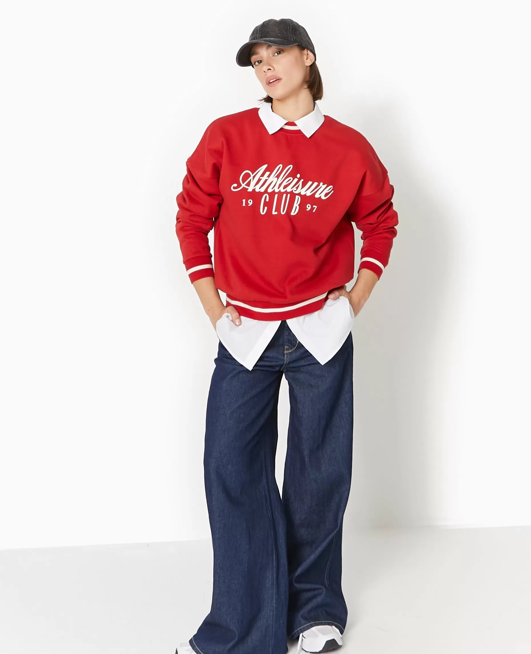 Sale Pimkie Sweat En Molleton Avec Flocage - rouge