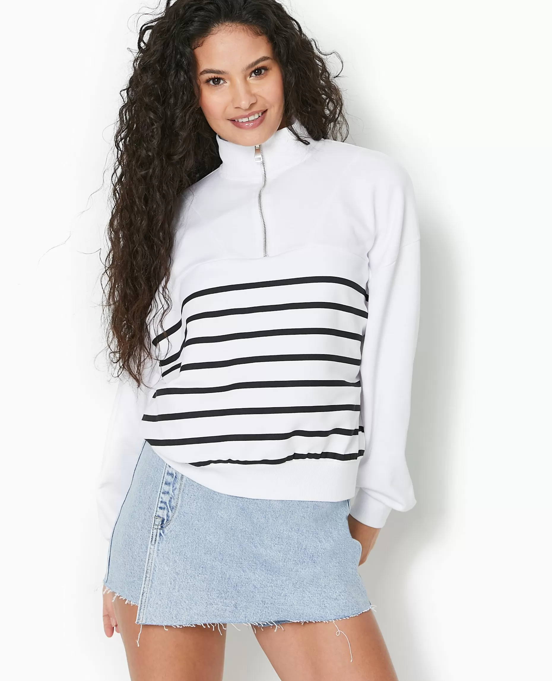 Fashion Pimkie Sweat Zippé Avec Rayures - blanc