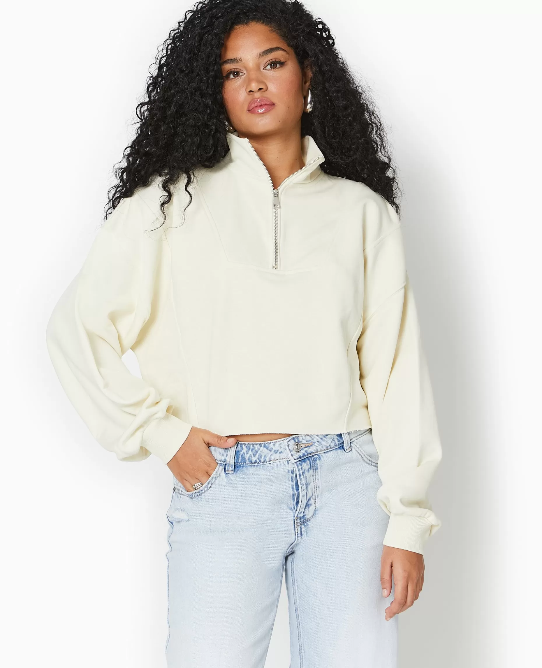 Fashion Pimkie Sweat Zippé Cropped - blanc