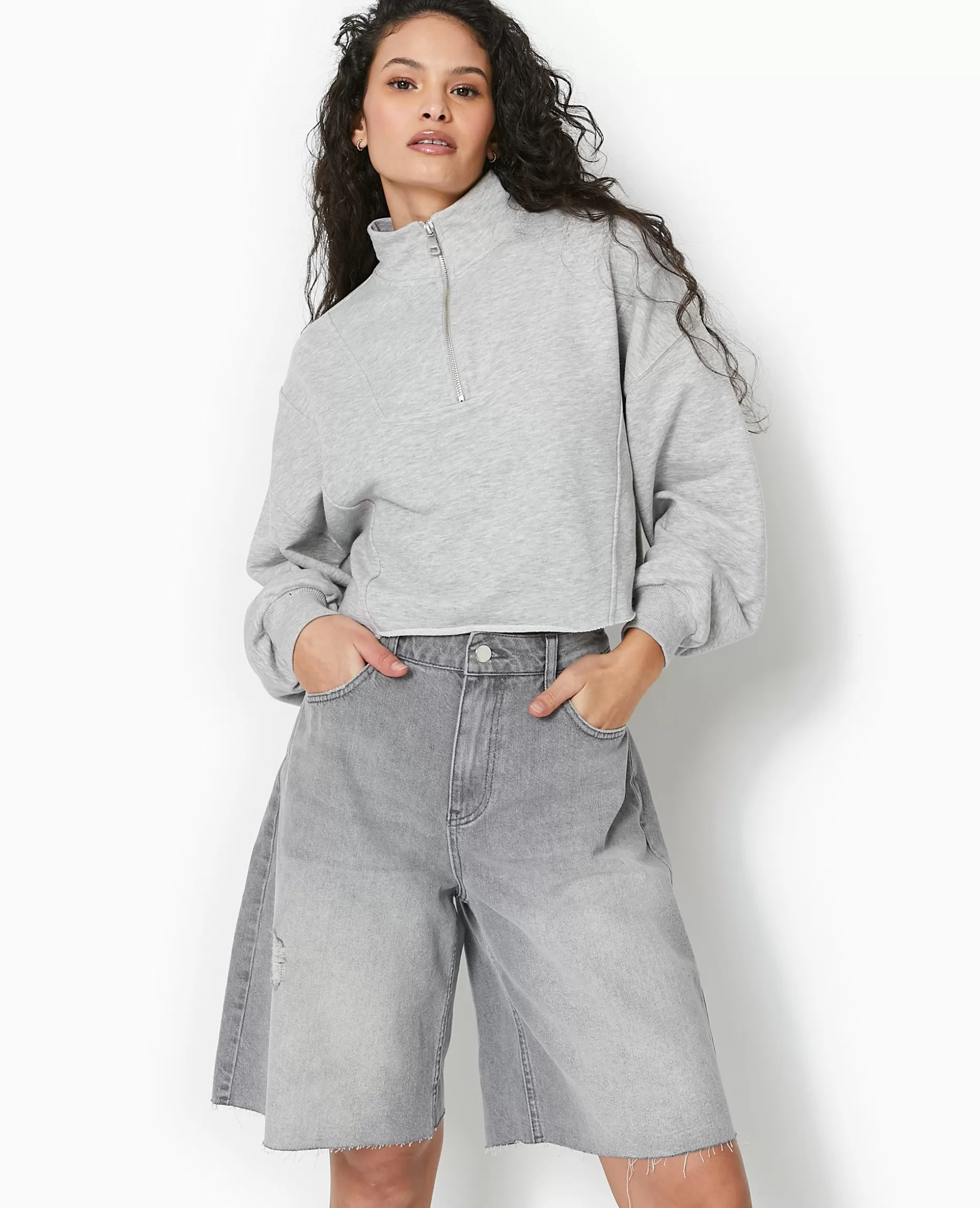 Flash Sale Pimkie Sweat Zippé Cropped - gris chiné