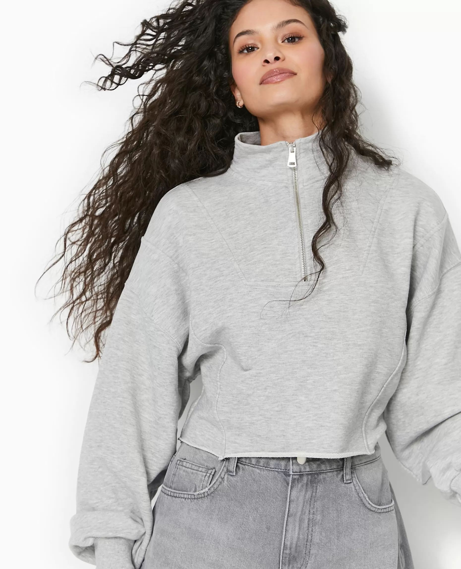 Flash Sale Pimkie Sweat Zippé Cropped - gris chiné