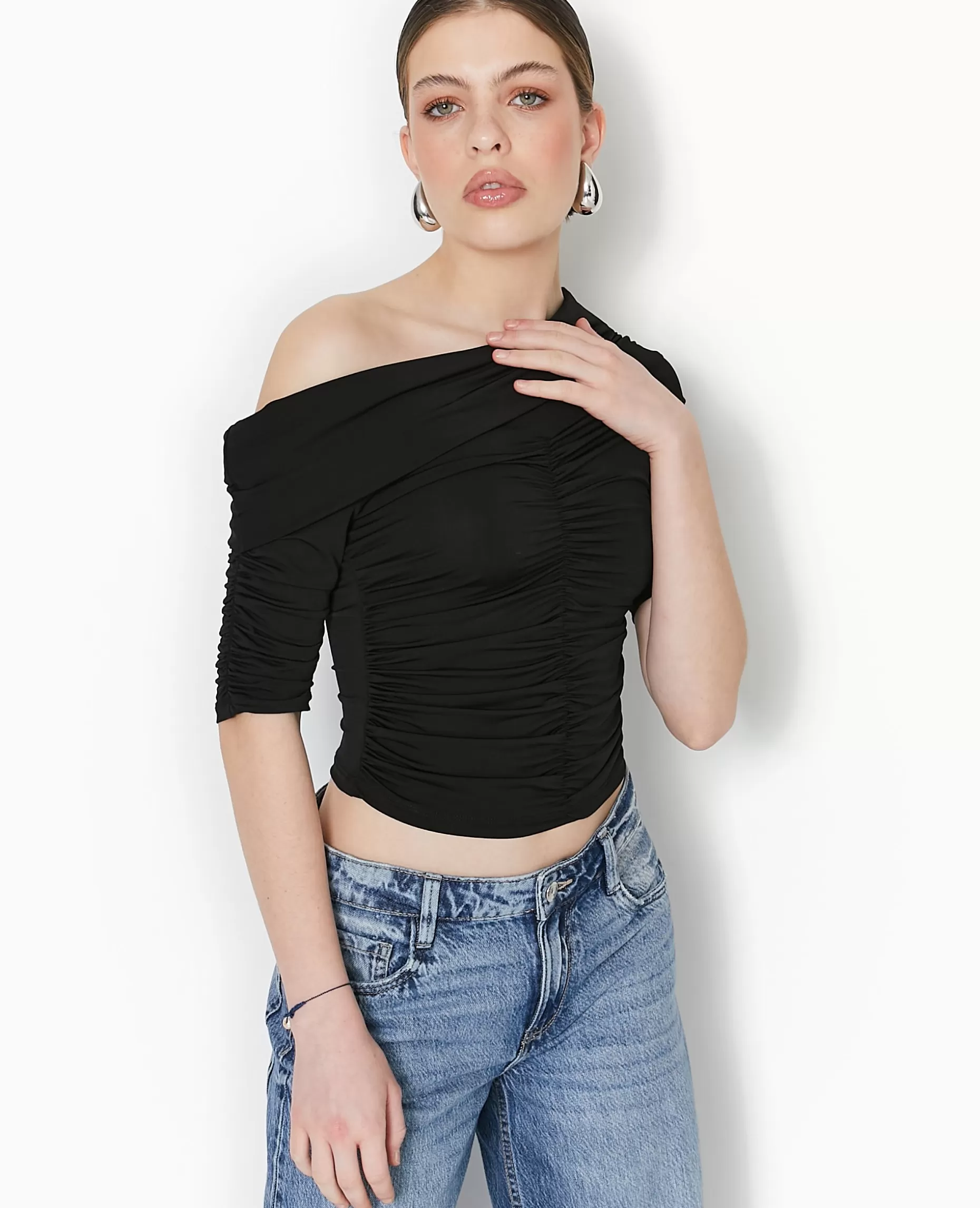 Cheap Pimkie Top Avec Fronces Encolure Bardot - noir