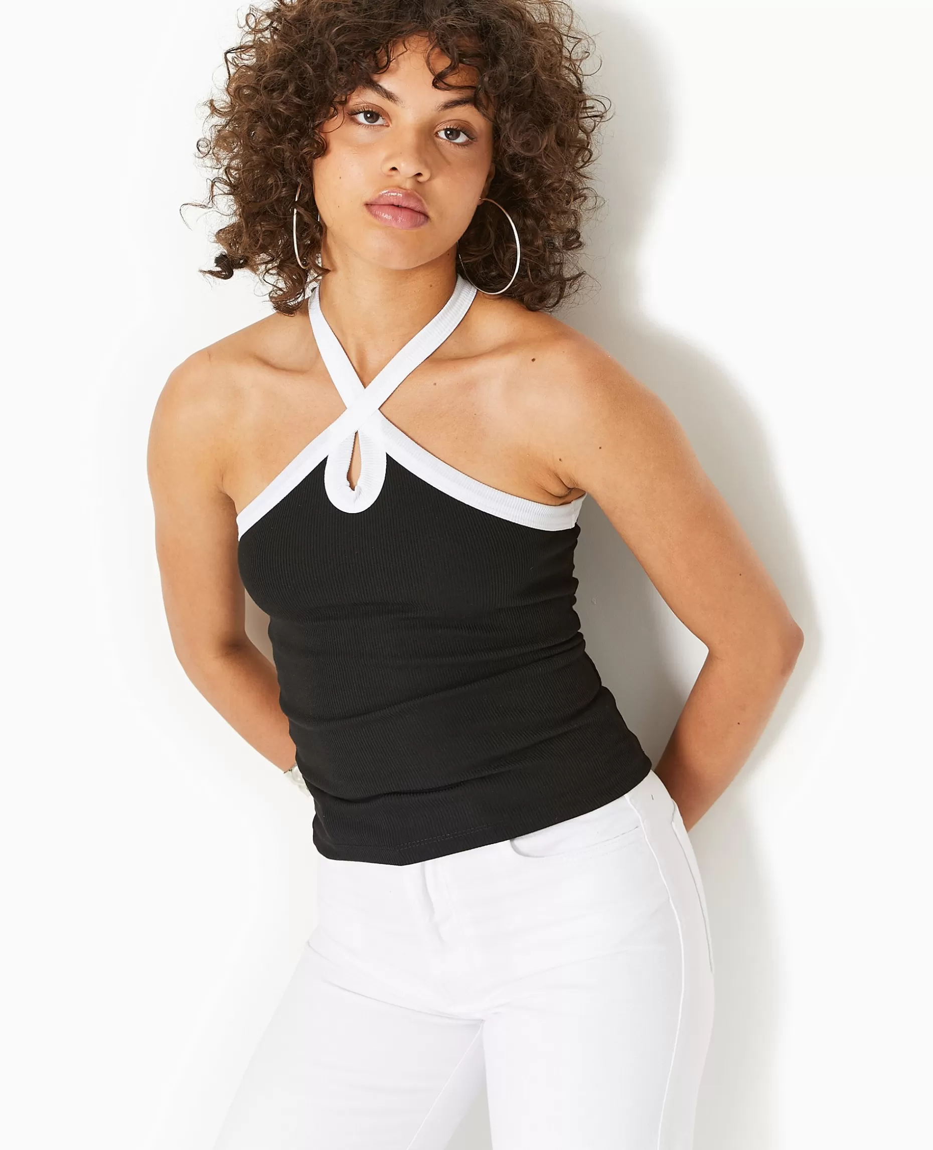 Outlet Pimkie Top Bicolore Avec Bretelles Croisées - noir