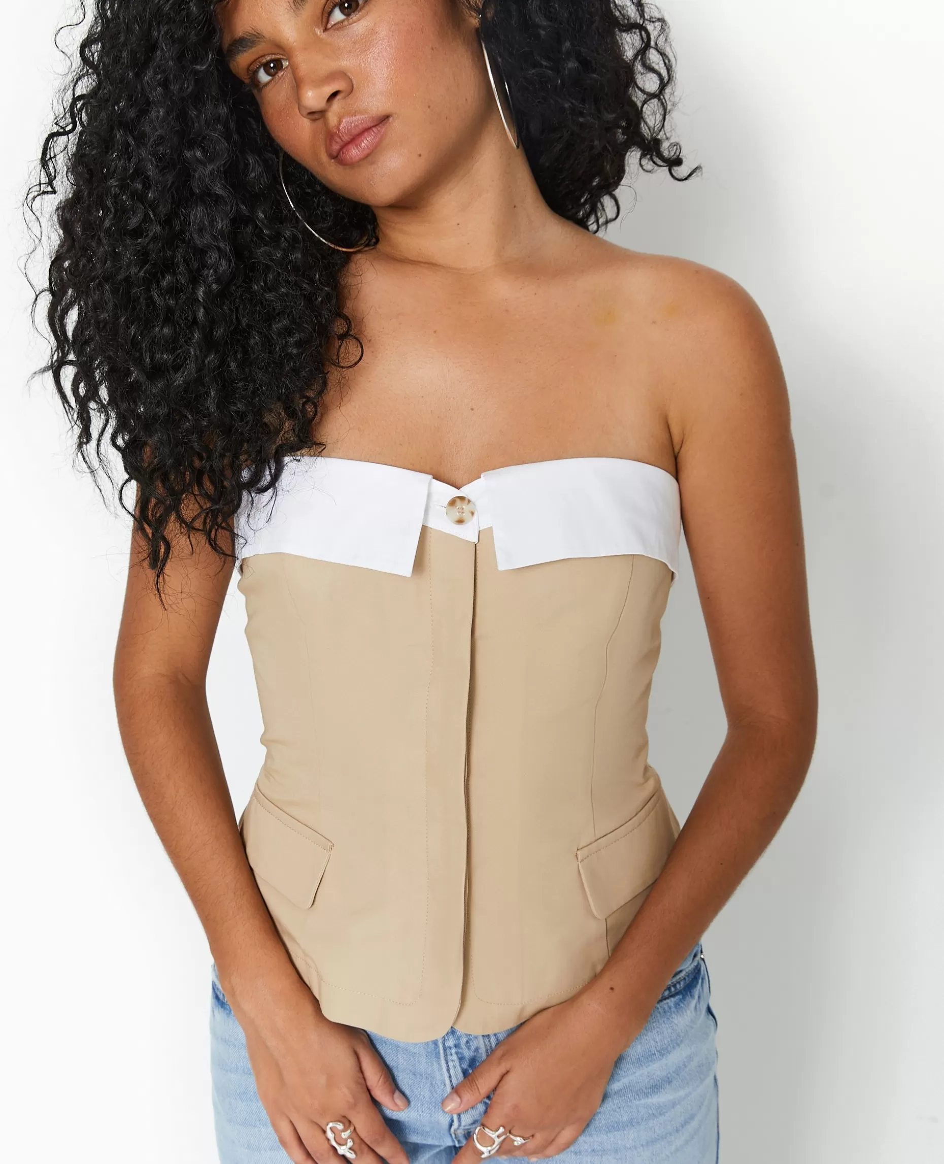 Best Sale Pimkie Top Bustier Avec Revers - beige