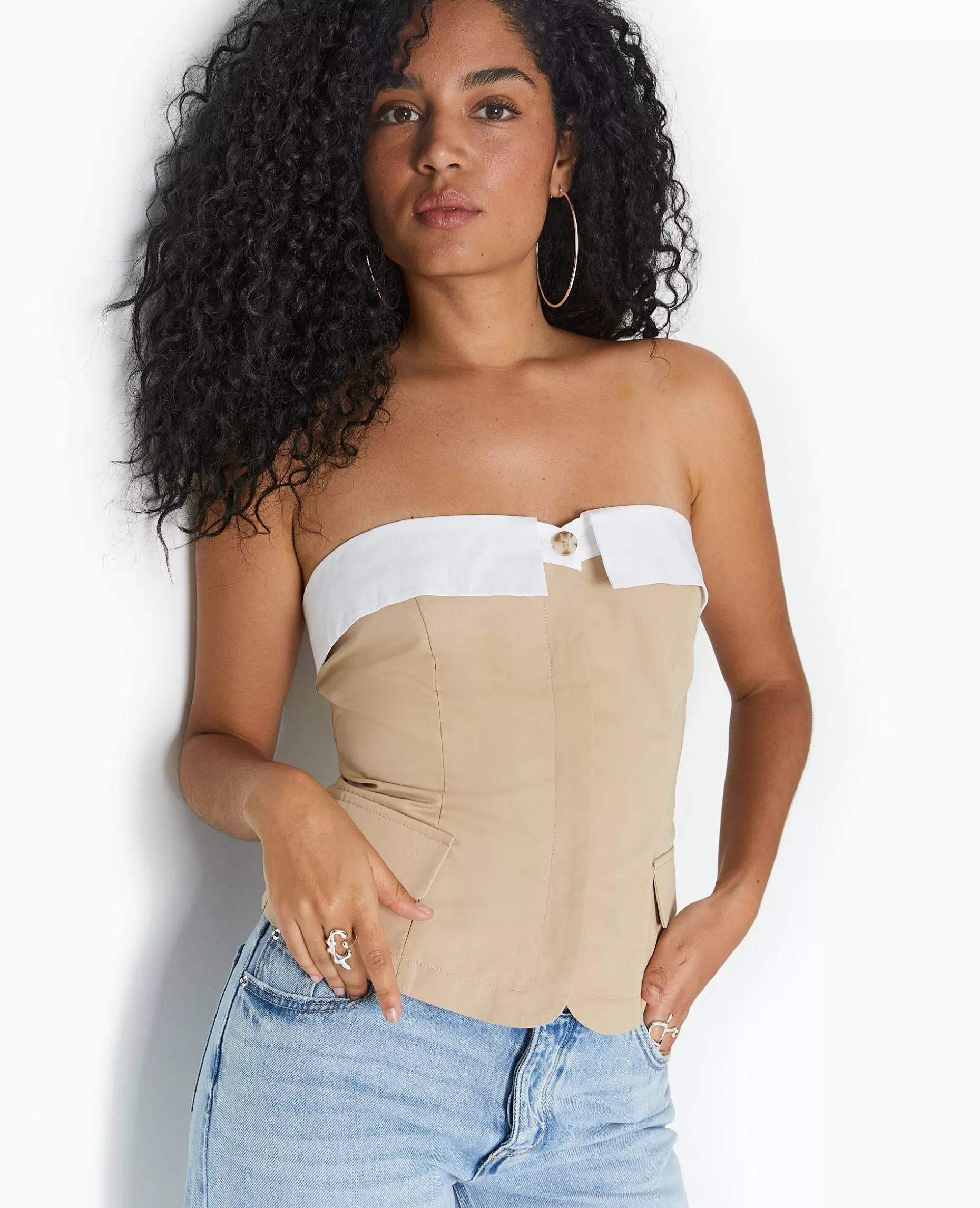 Best Sale Pimkie Top Bustier Avec Revers - beige