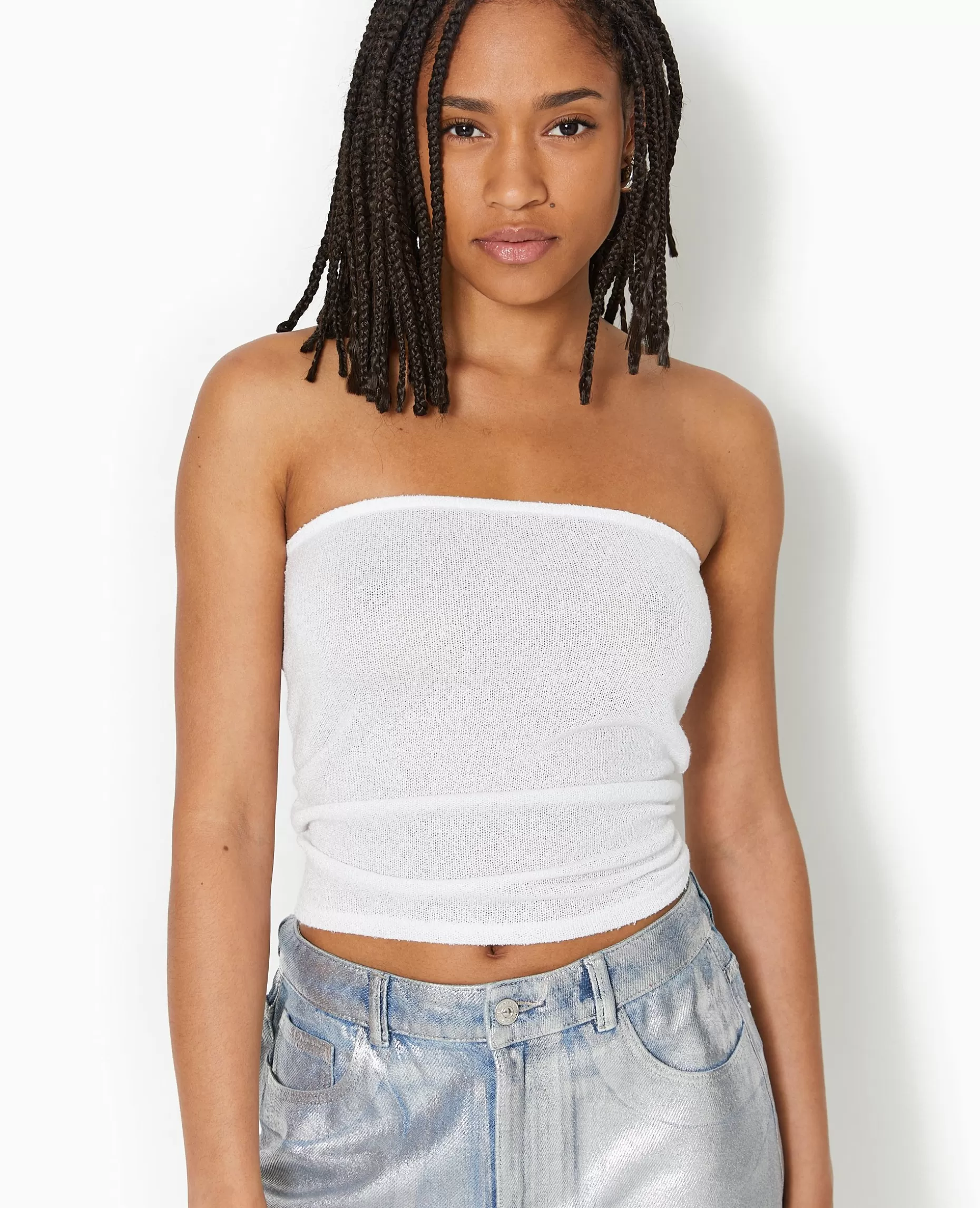 Flash Sale Pimkie Top Bustier Bandeau En Maille - blanc