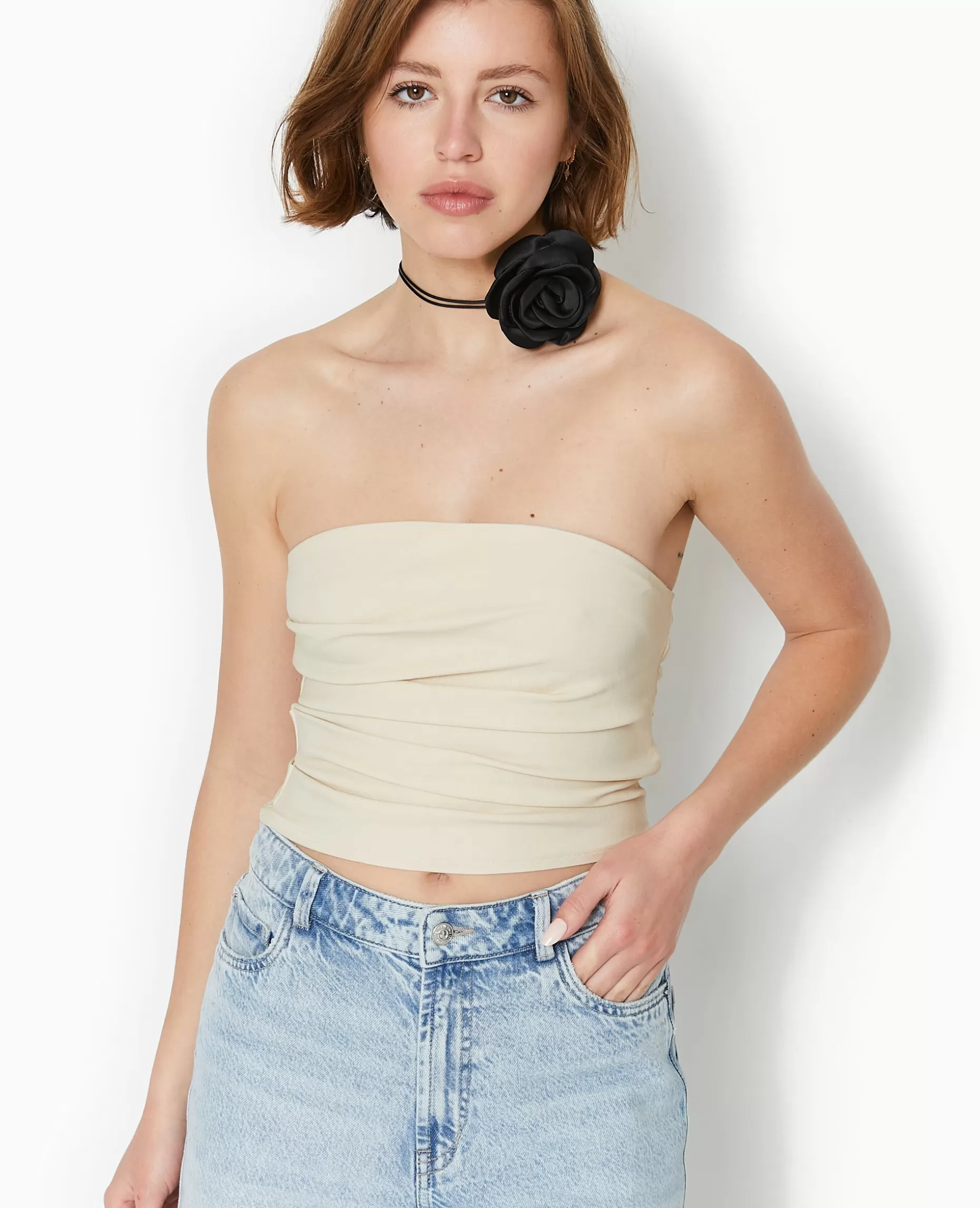 Cheap Pimkie Top Bustier En Tissu Stretch Avec Drapé - beige