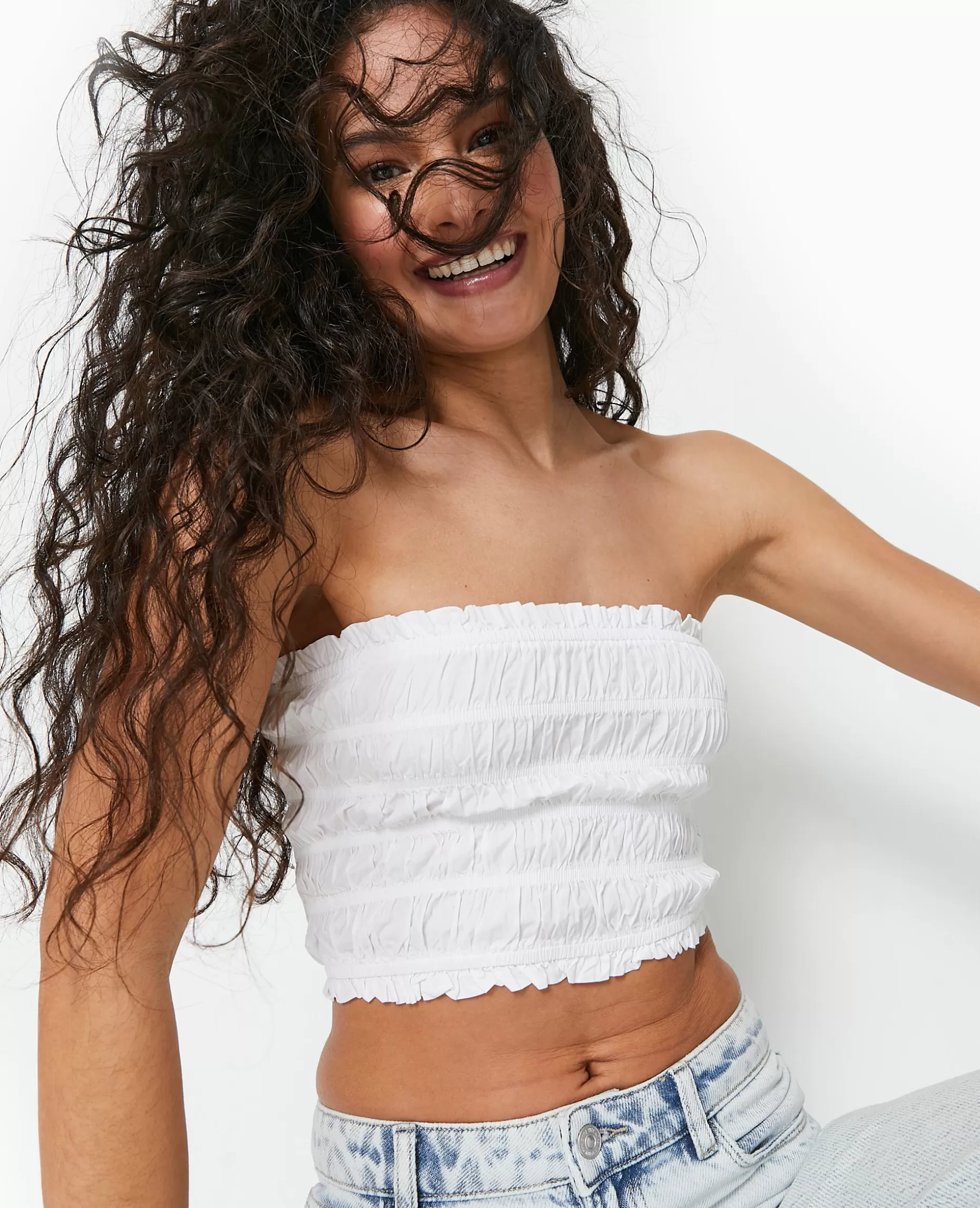 Cheap Pimkie Top Bustier Smocké - blanc