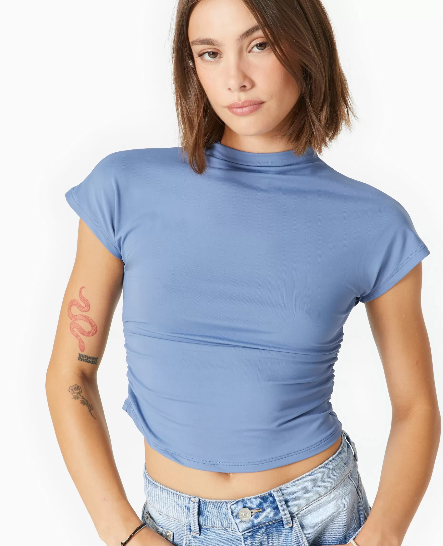 Sale Pimkie Top Col Montant Avec Fronces Côtés - bleu