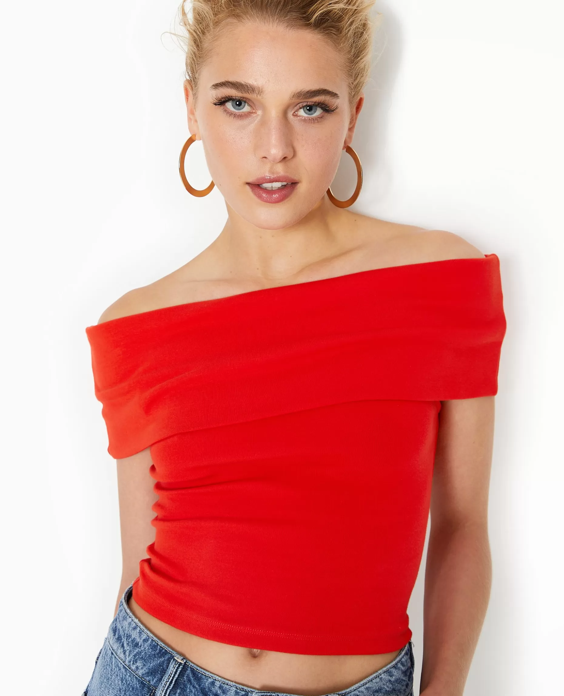 Cheap Pimkie Top Court Encolure Bardot - rouge