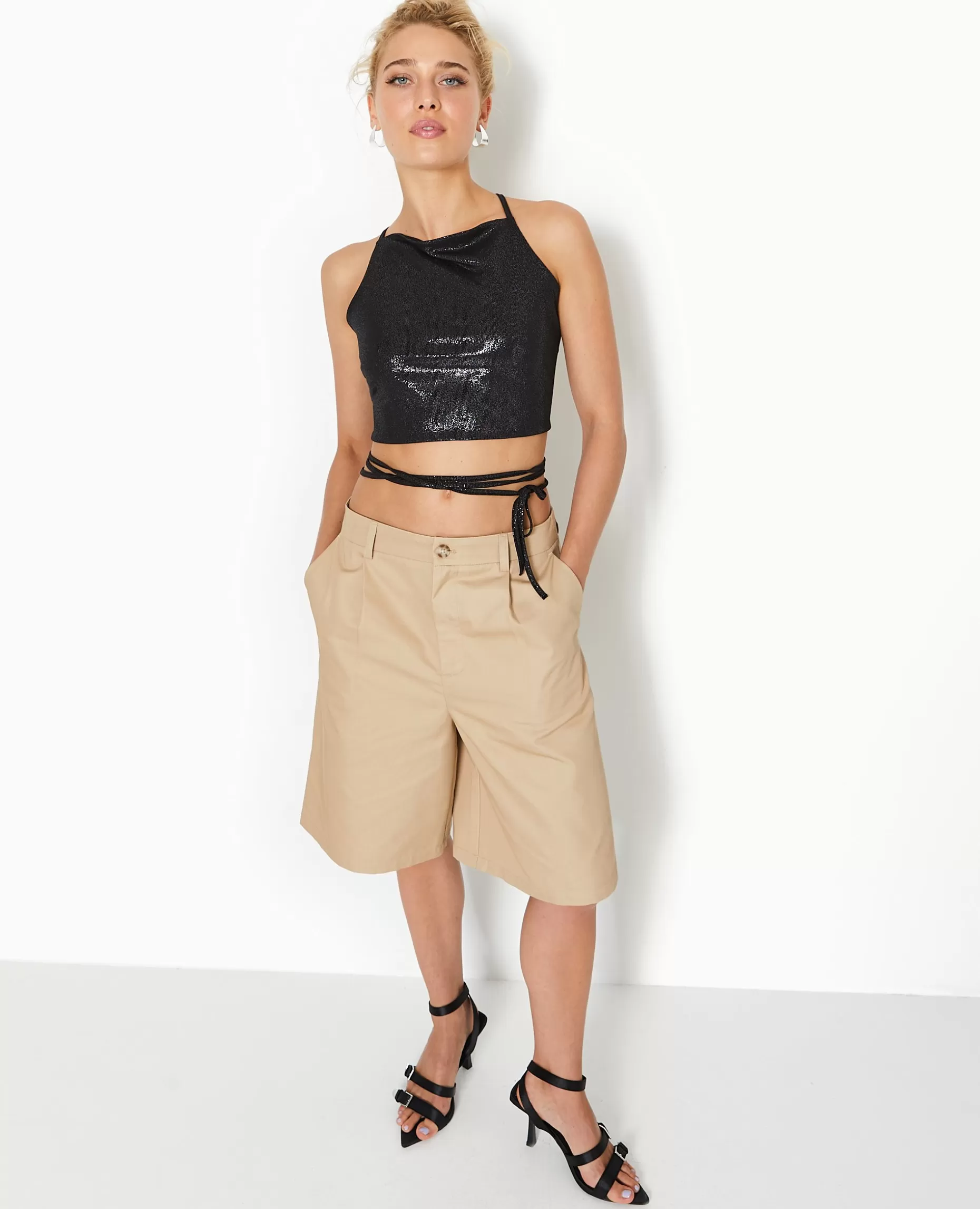 Discount Pimkie Top Cropped Dos-nu Avec Lurex - noir