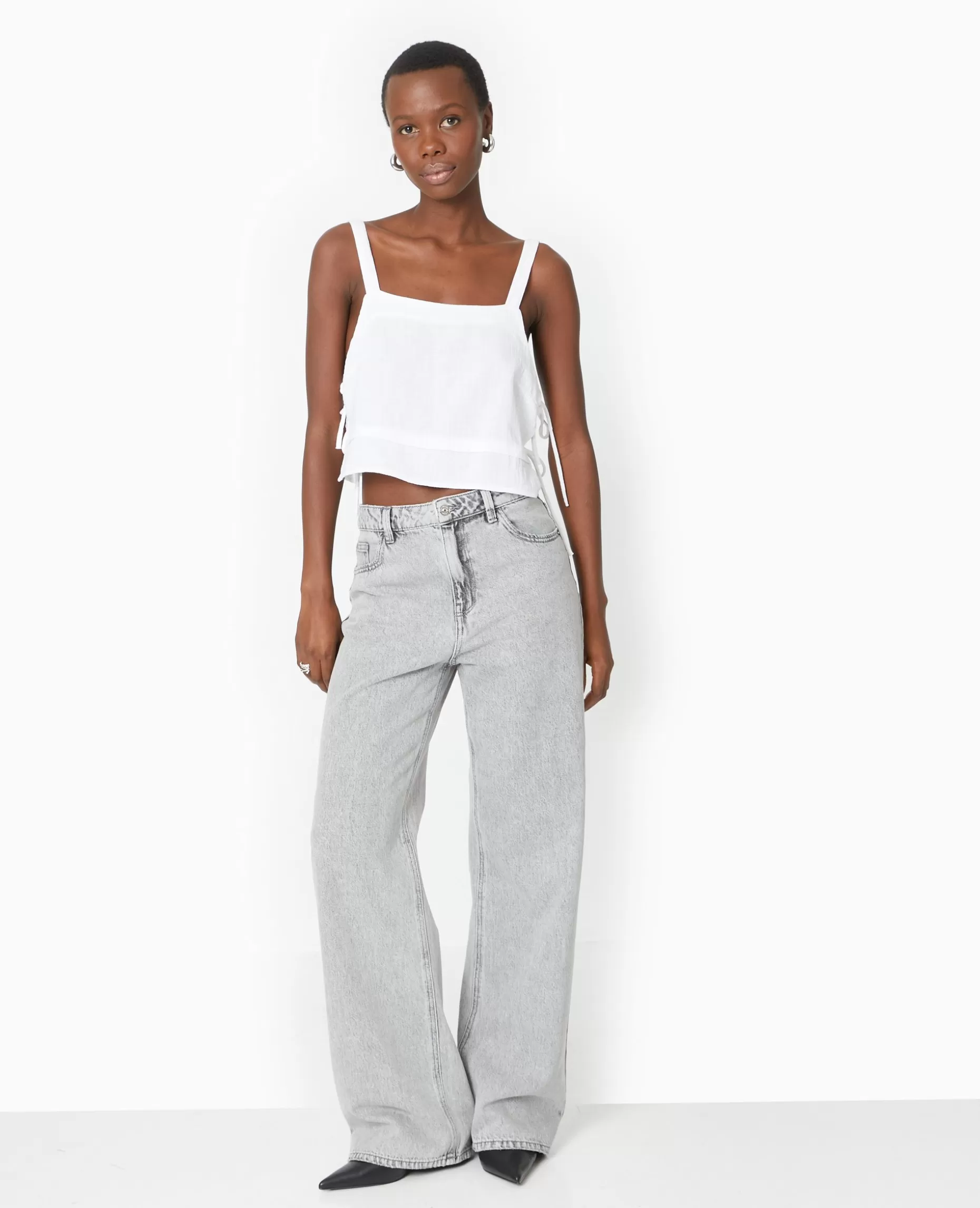 Hot Pimkie Top En Gaze De Coton Avec Nœuds Sur Les Côtés - blanc