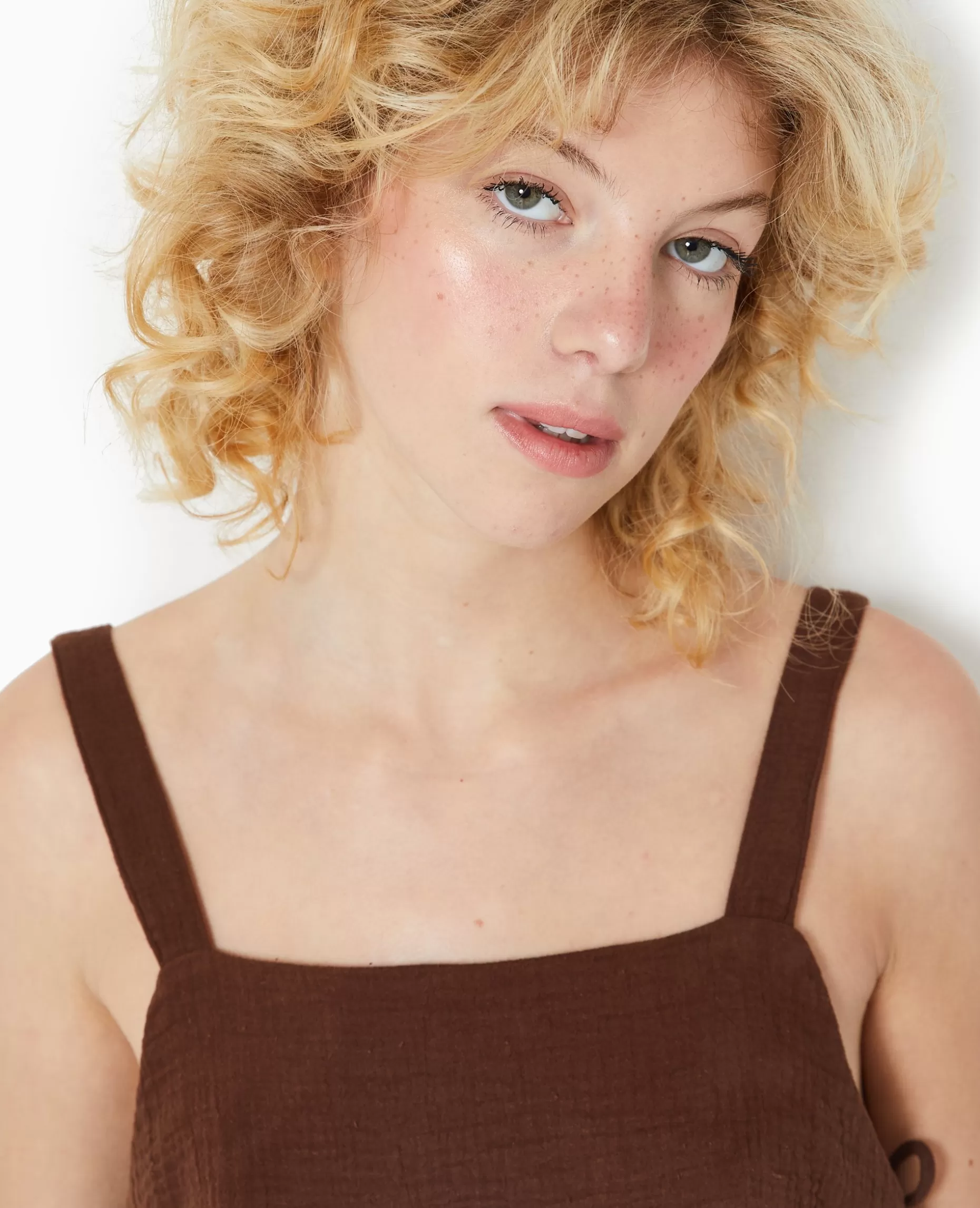 New Pimkie Top En Gaze De Coton Avec Nœuds Sur Les Côtés - marron