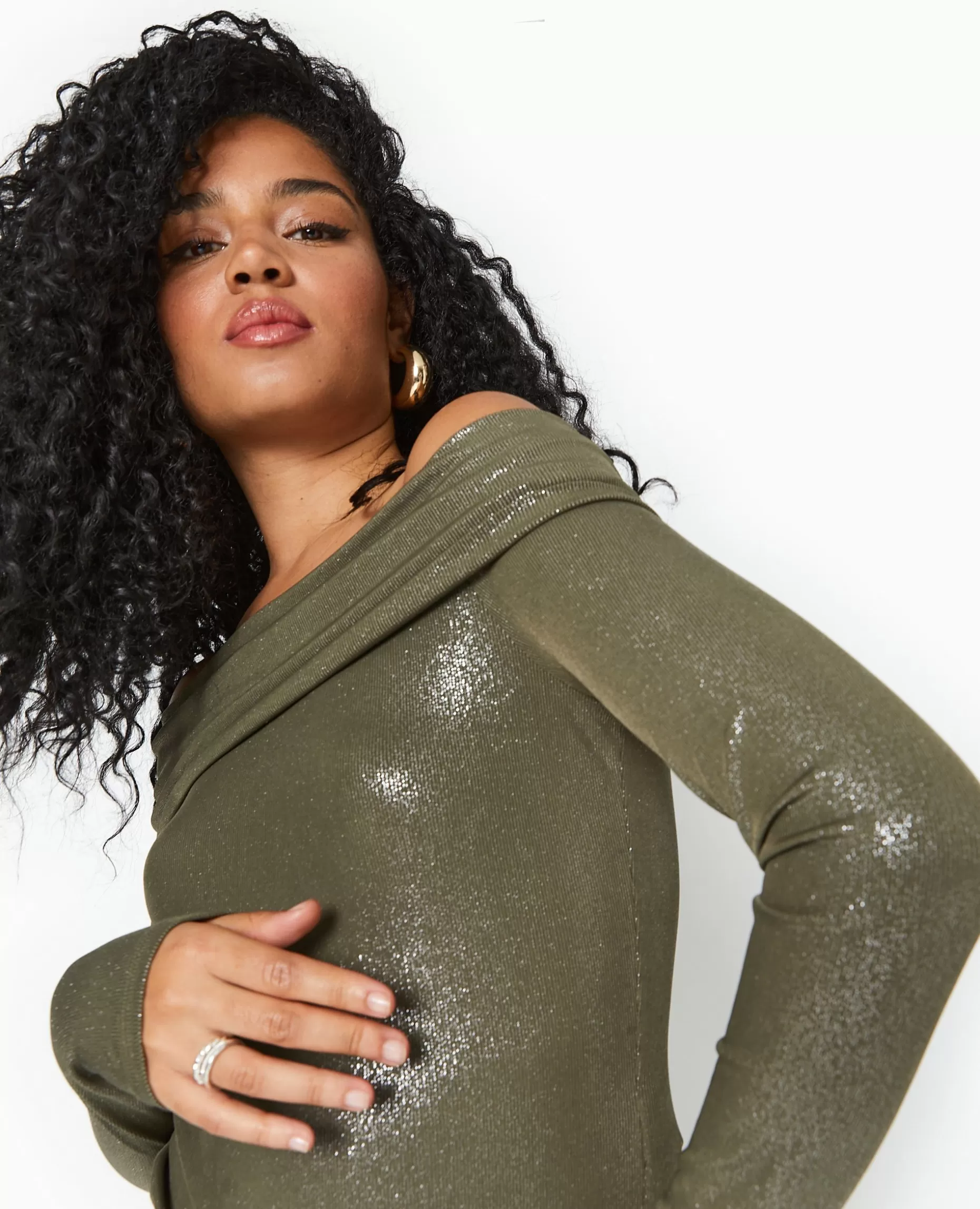 Flash Sale Pimkie Top Encolure Bardot Avec Paillettes - vert kaki