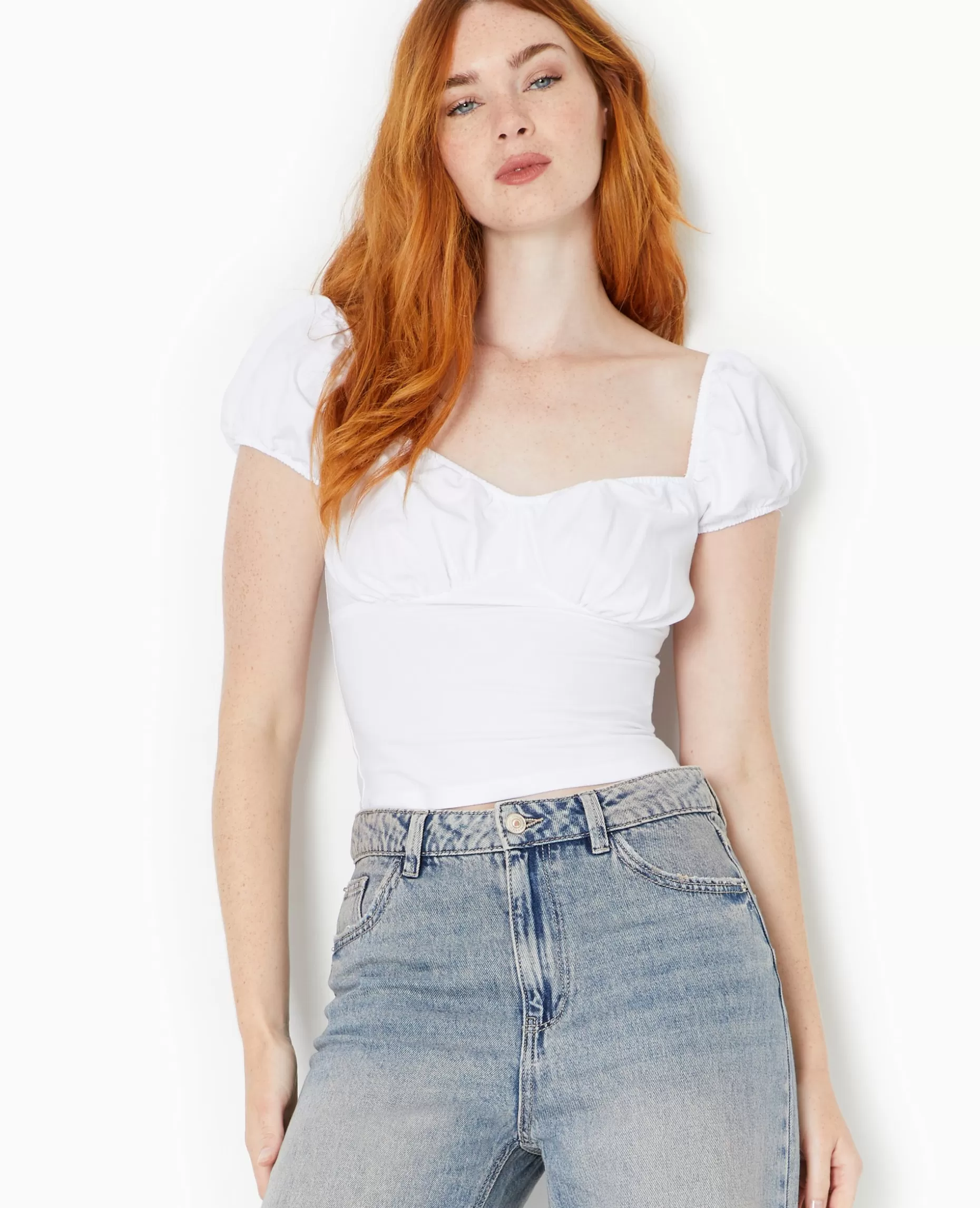 Sale Pimkie Top Encolure Bardot Avec Smock Dos - blanc