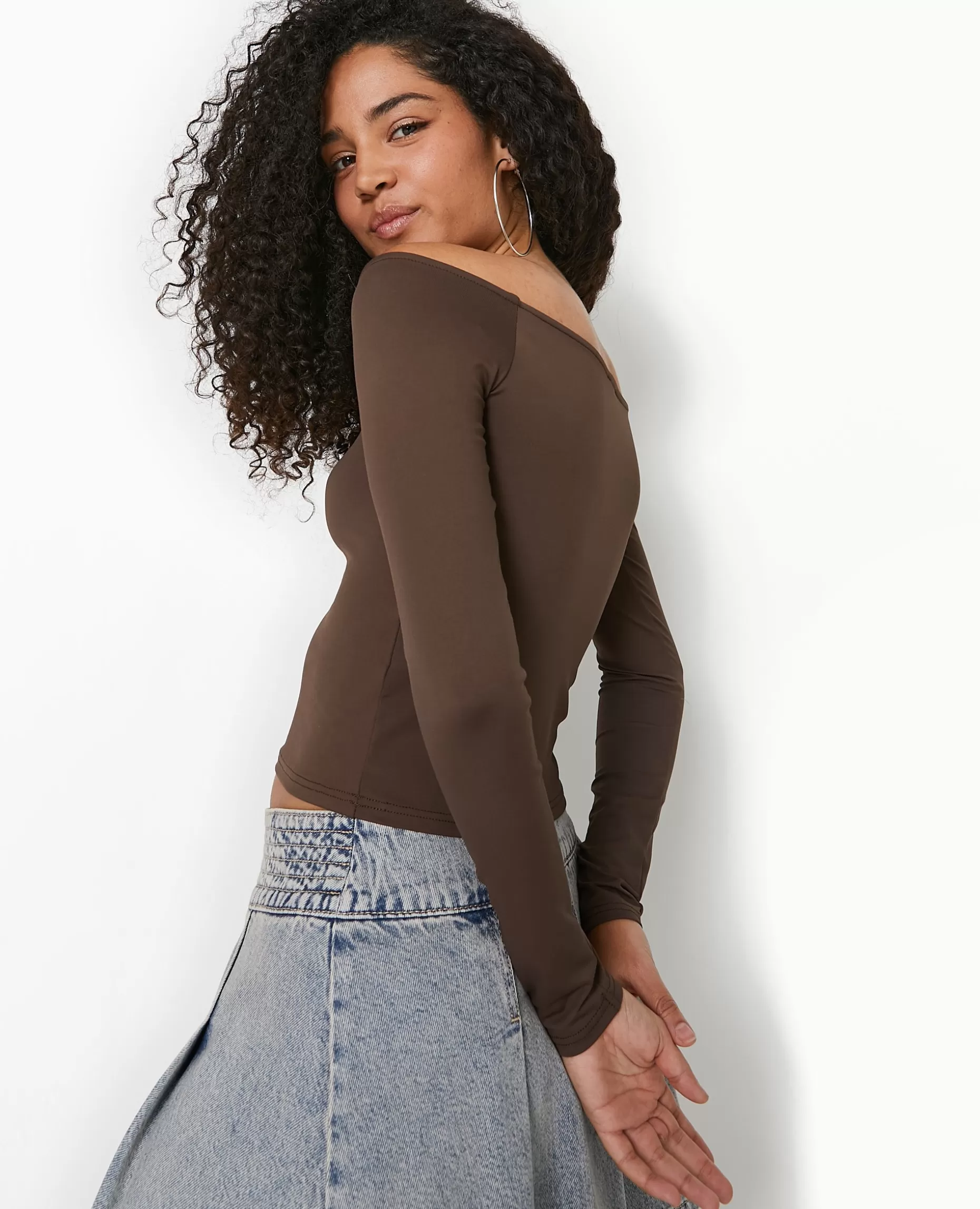 Best Pimkie Top Manches Longues Encolure Bardot - marron