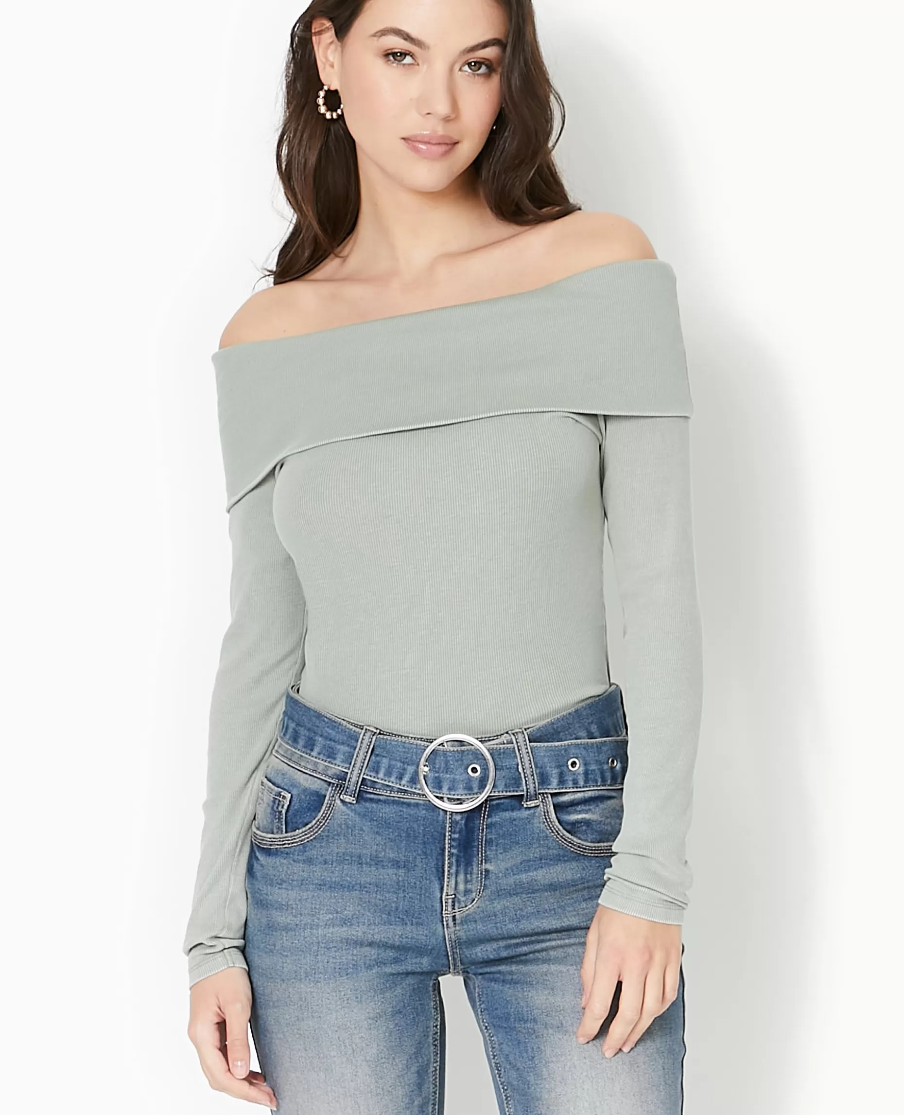 Cheap Pimkie Top Manches Longues Encolure Bardot - vert