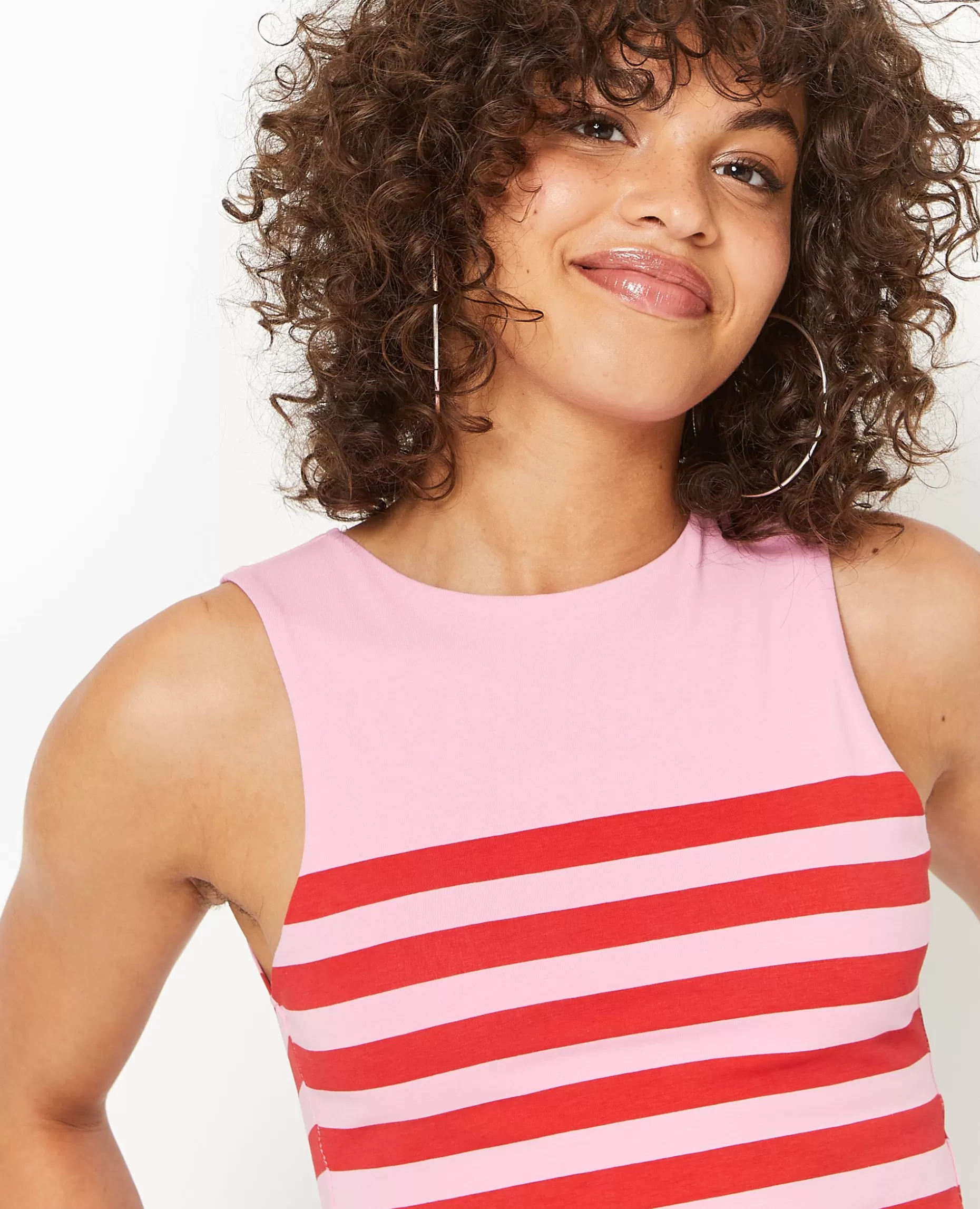 Discount Pimkie Top Sans Manches Rayé - Rose poudré