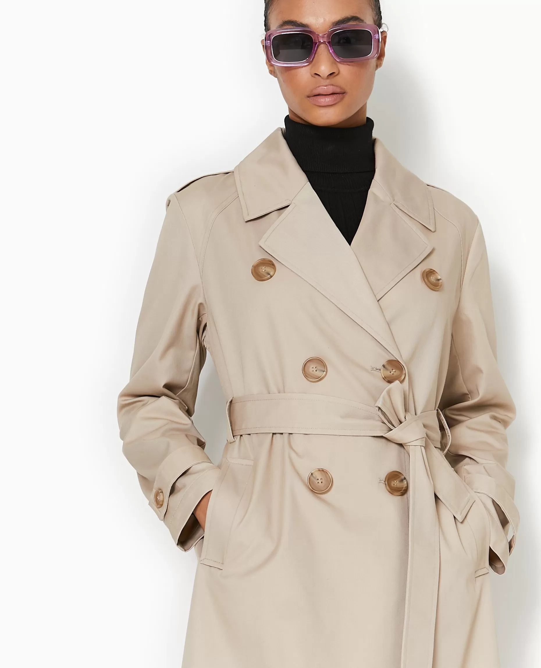 Hot Pimkie Trench En Toile Avec Ceinture - beige