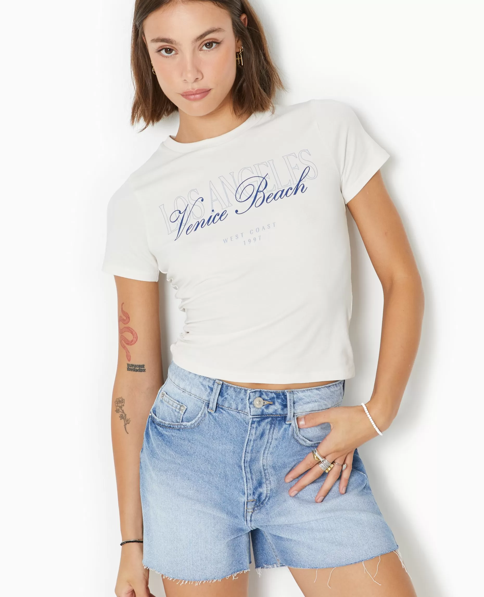 Hot Pimkie T-shirt Ajusté Avec Print Devant - blanc