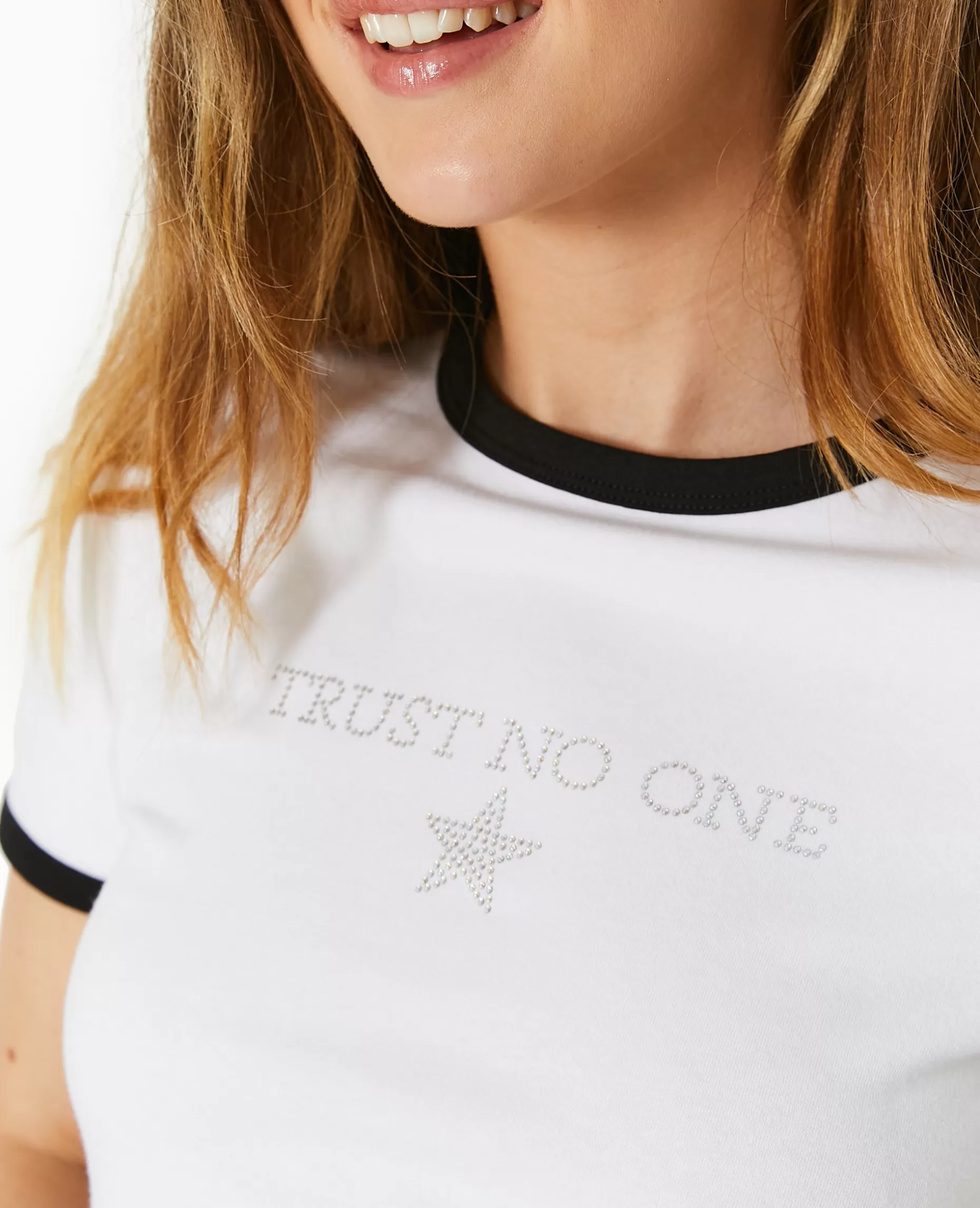 Best Pimkie T-shirt Avec Message En Strass - blanc