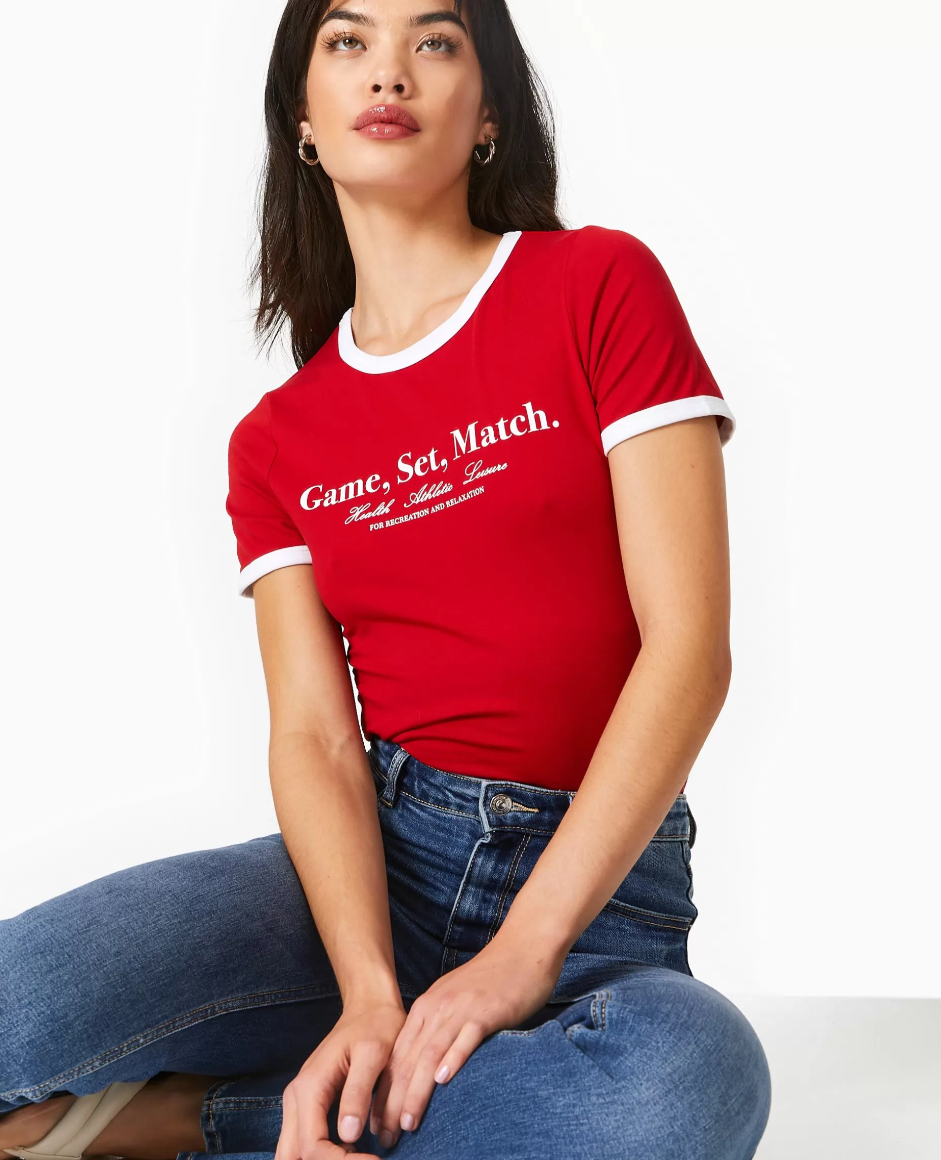 Sale Pimkie T-shirt Avec Print Et Biais Contrastés - rouge