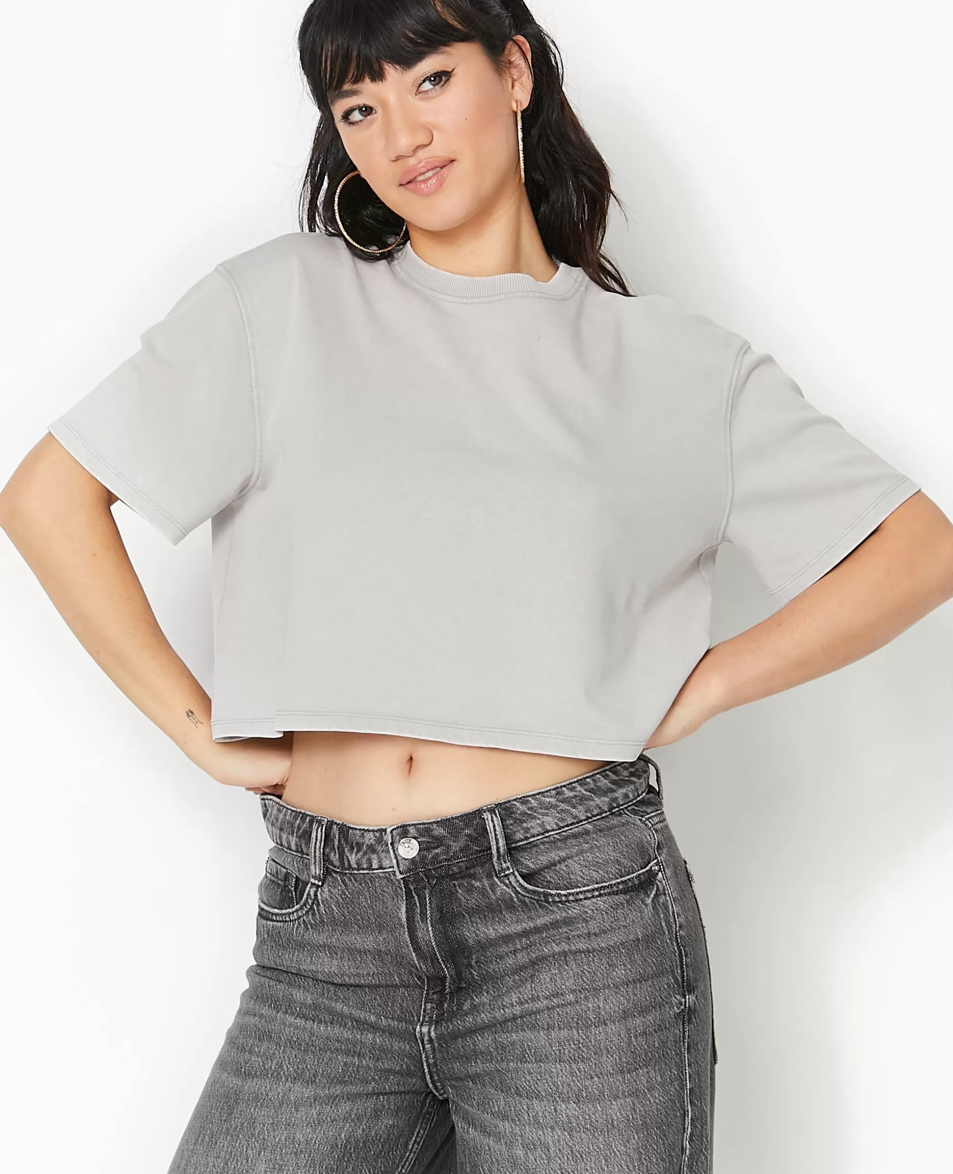 Flash Sale Pimkie T-shirt Court En Coton épais Effet Délavé - gris clair