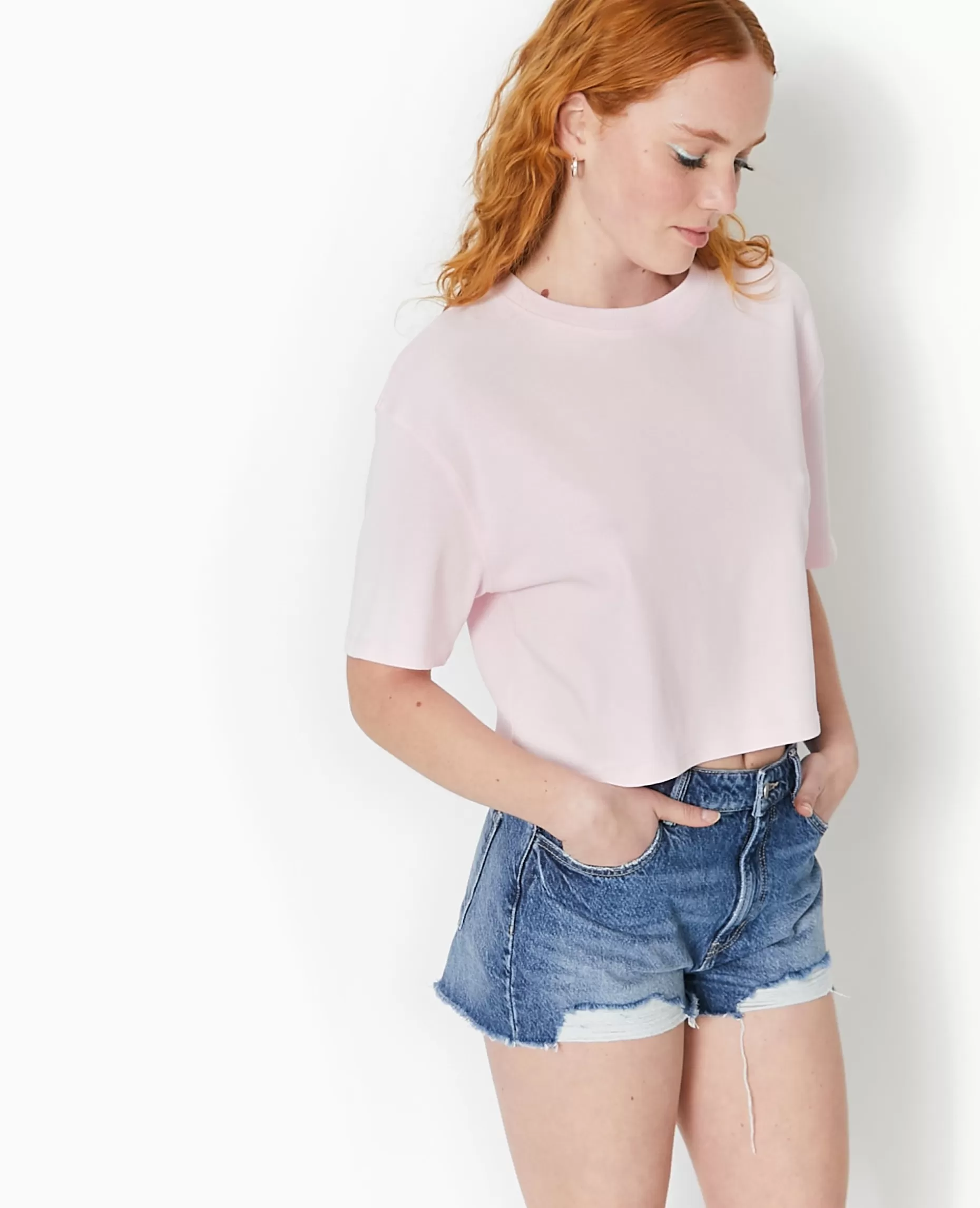 Best Sale Pimkie T-shirt Court En Coton épais Effet Délavé - rose clair