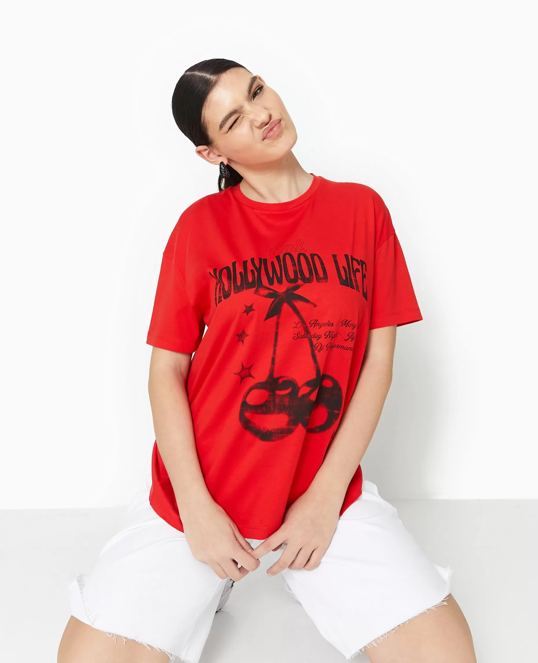 Best Sale Pimkie T-shirt Oversize Avec Print - rouge