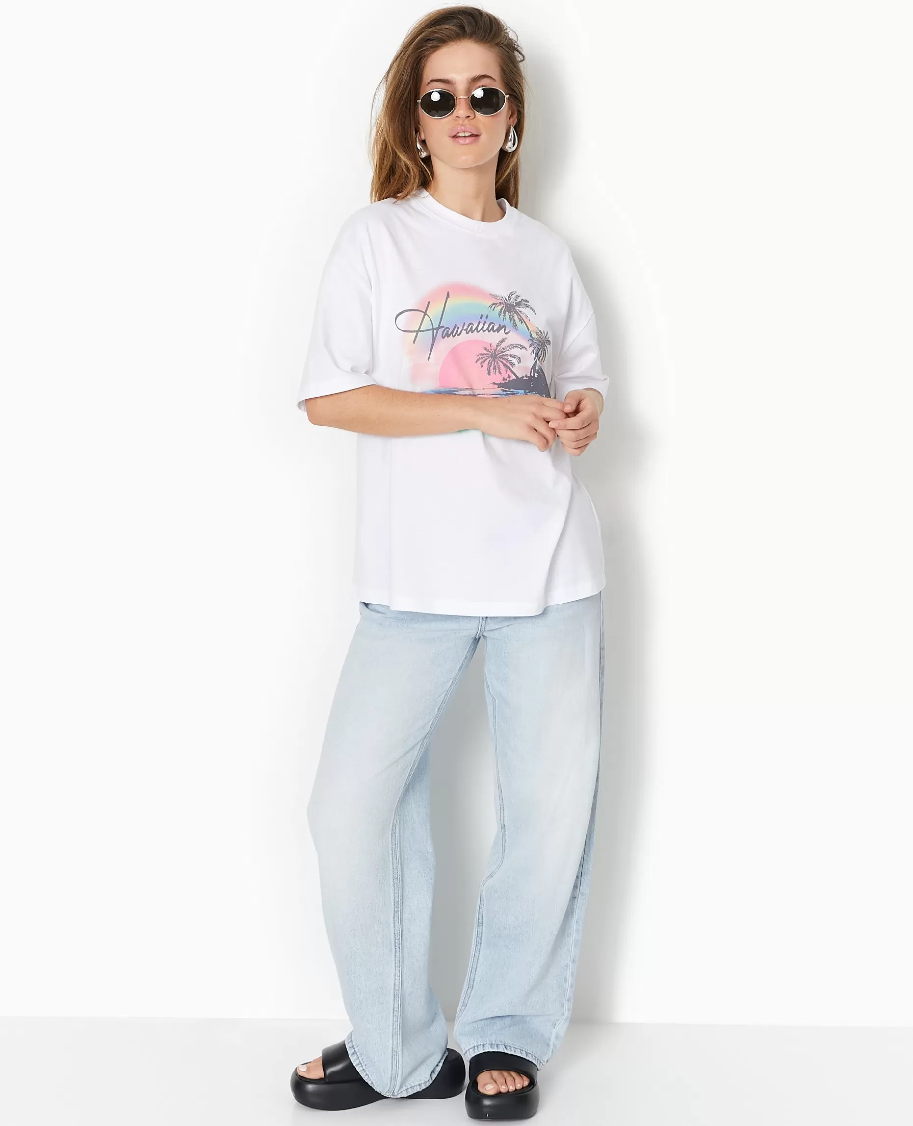 Cheap Pimkie T-shirt Oversize Avec Print Devant - blanc