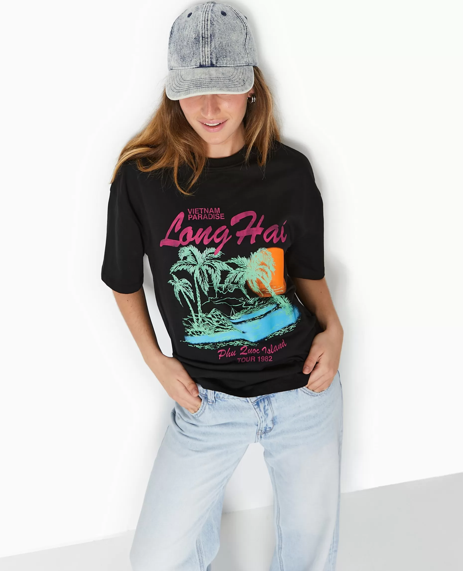 Shop Pimkie T-shirt Oversize Avec Print Devant - noir