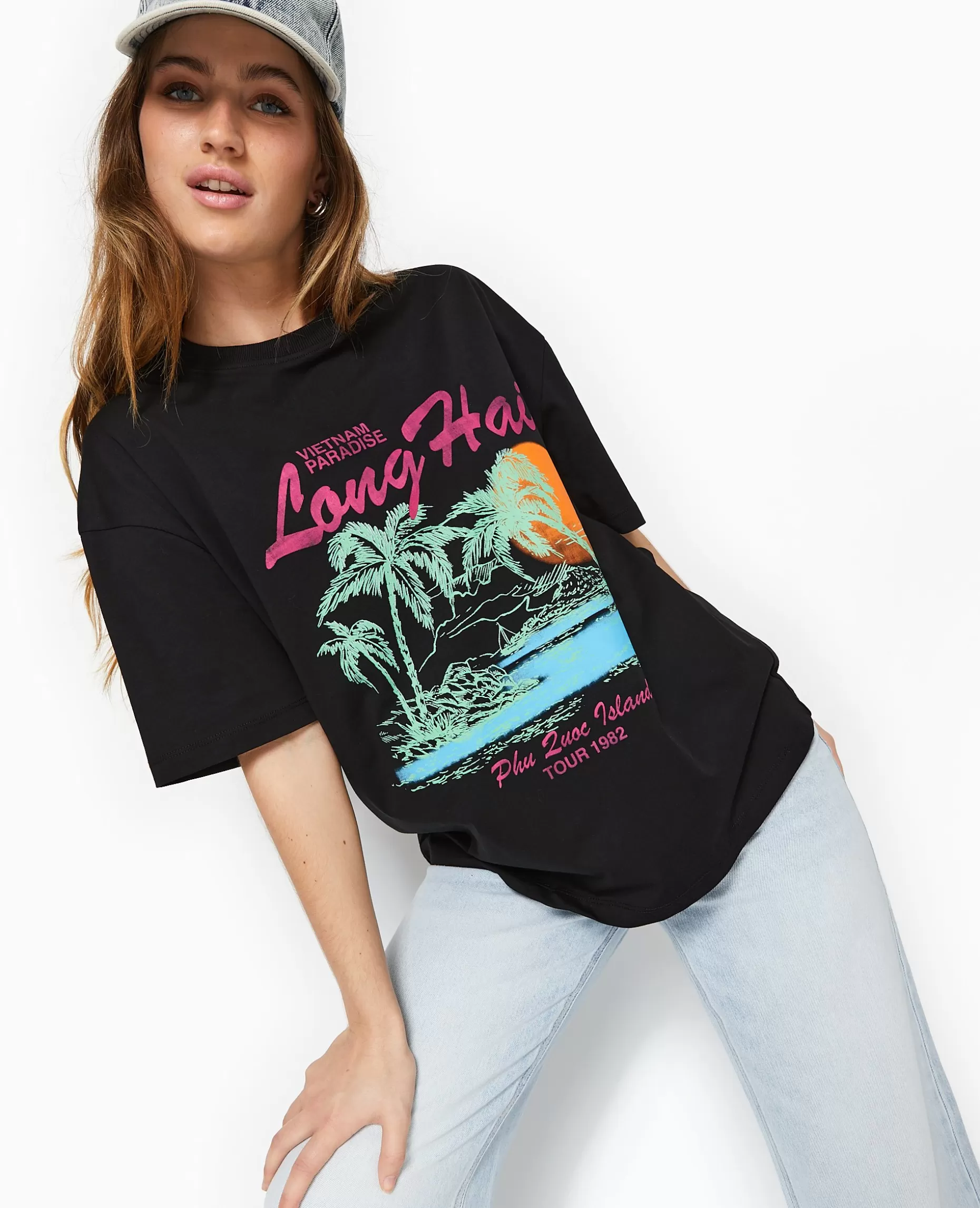 Shop Pimkie T-shirt Oversize Avec Print Devant - noir