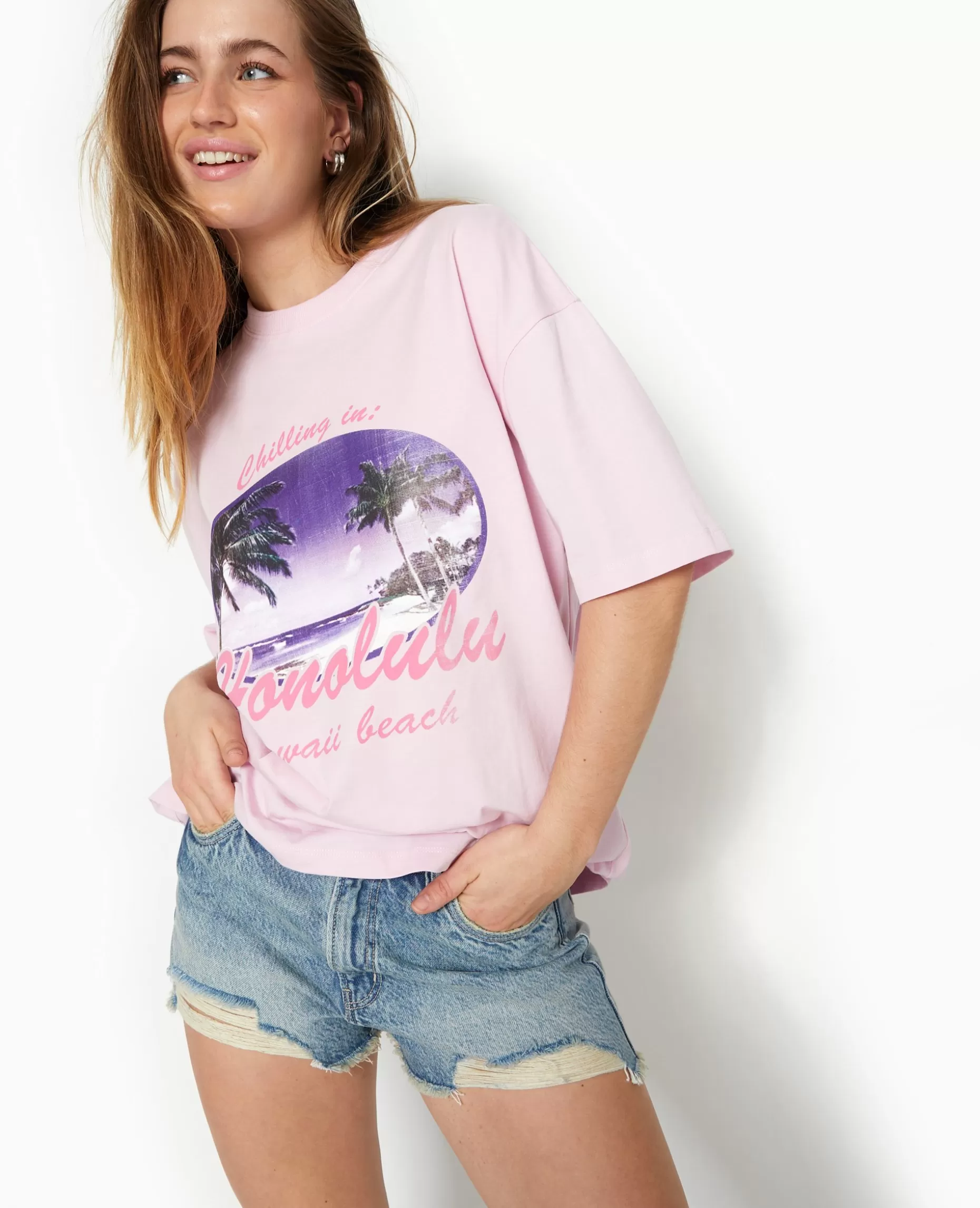 Cheap Pimkie T-shirt Oversize Avec Print Devant - Rose poudré