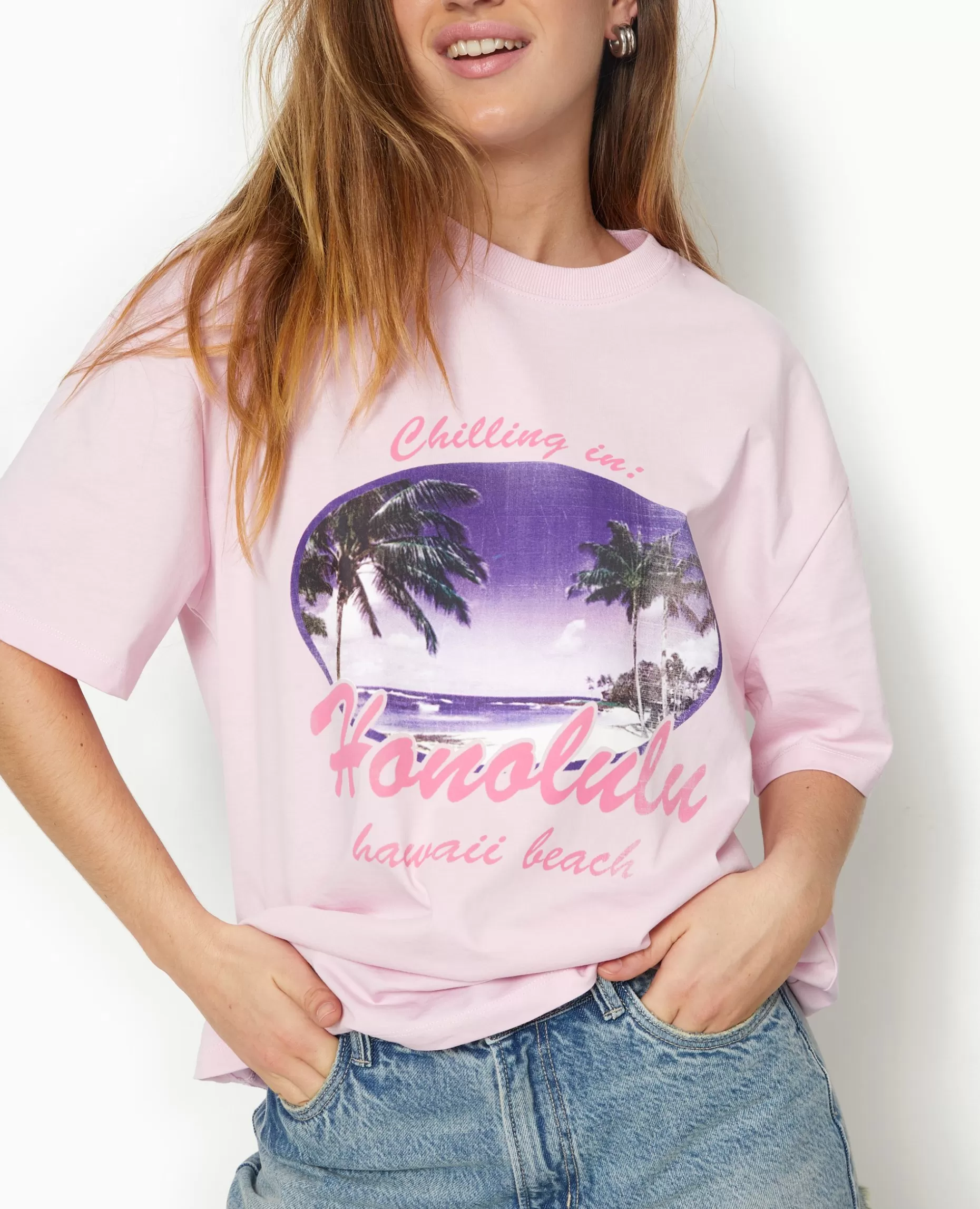 Cheap Pimkie T-shirt Oversize Avec Print Devant - Rose poudré