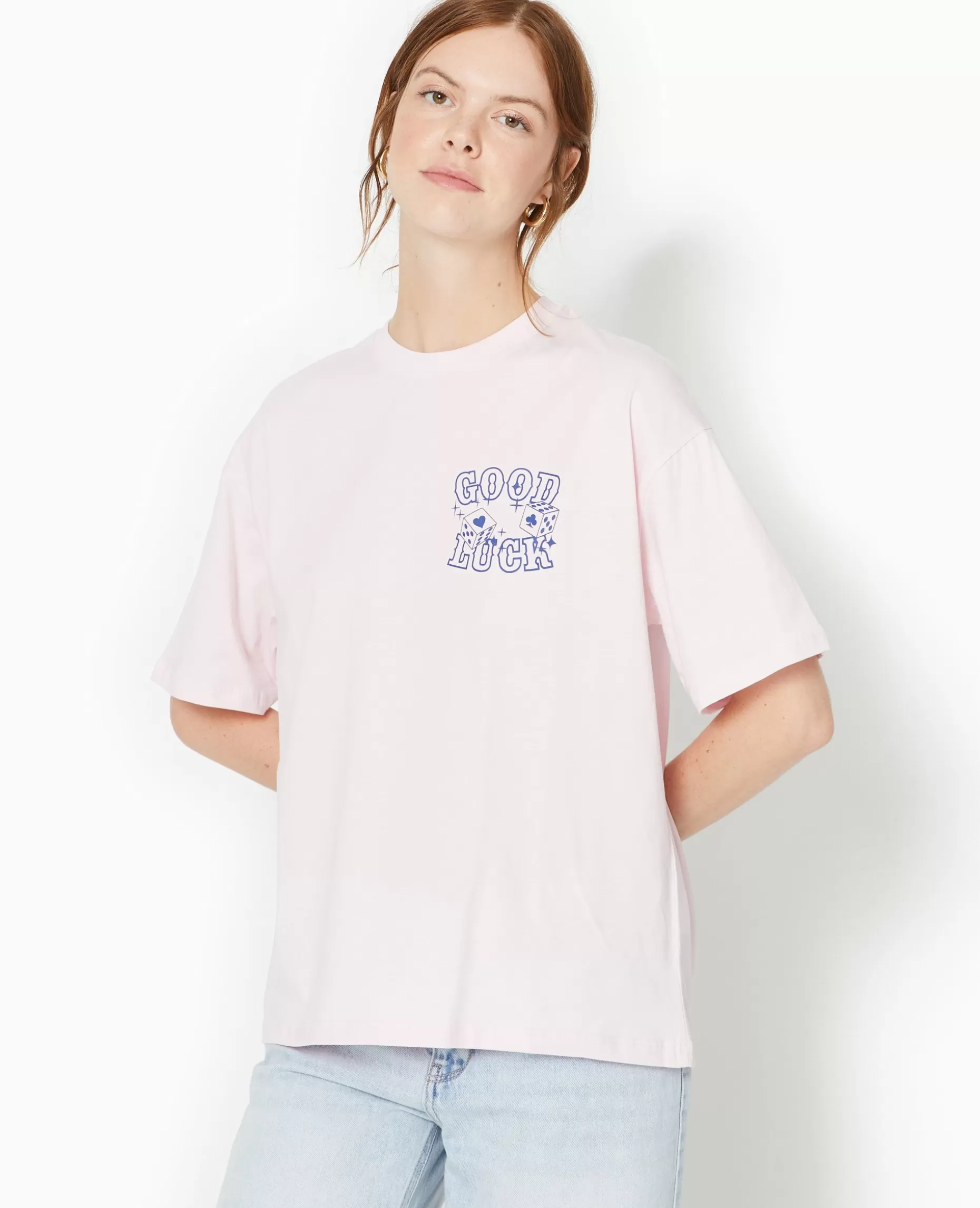 New Pimkie T-shirt Oversize Avec Print Devant Et Dos - rose clair