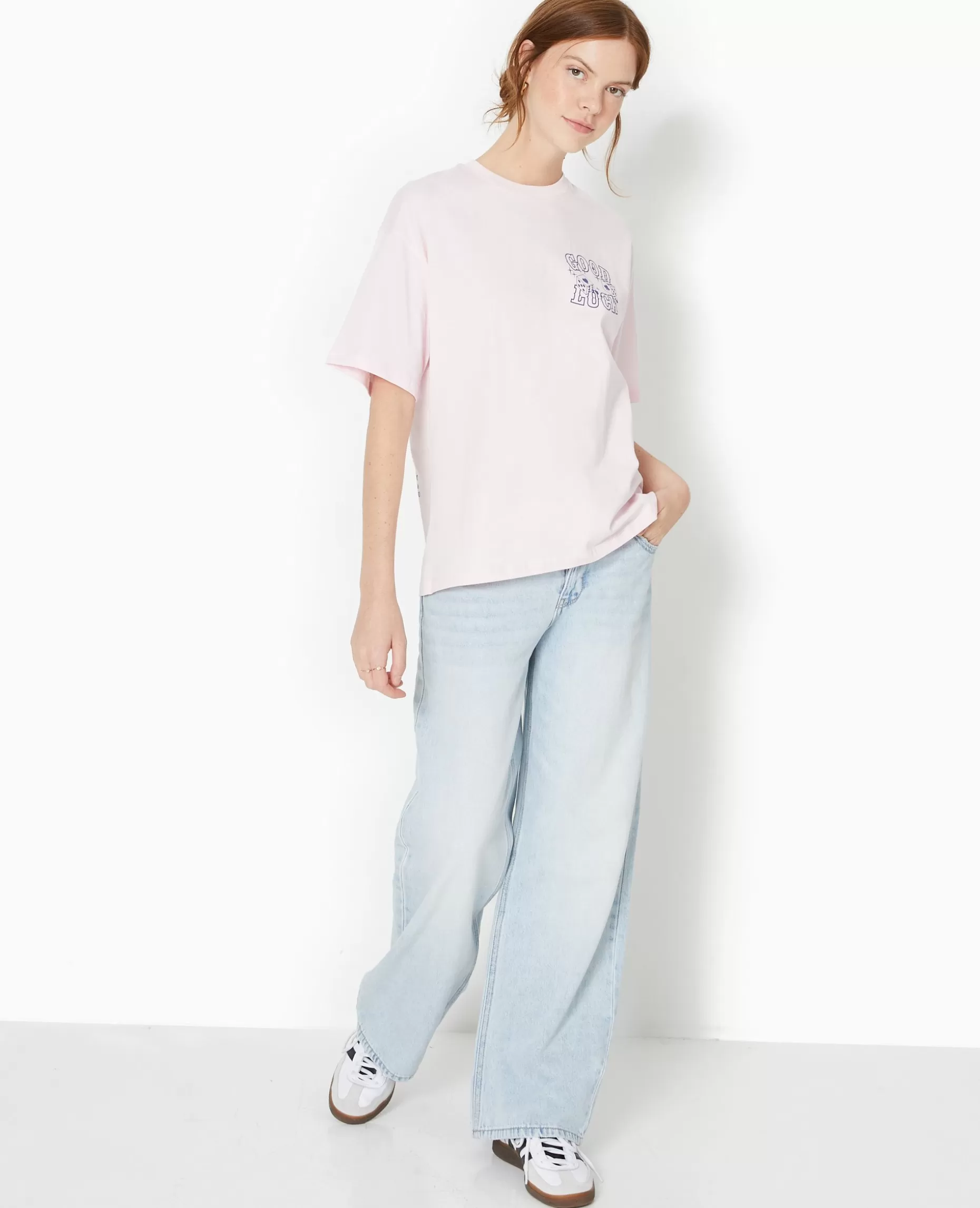 New Pimkie T-shirt Oversize Avec Print Devant Et Dos - rose clair